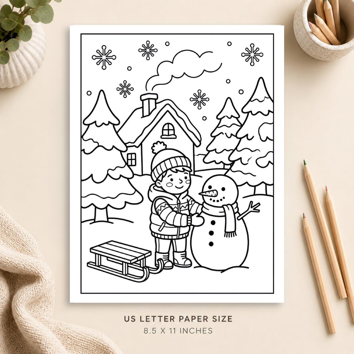 Cozy Snow Day Coloring Page 4