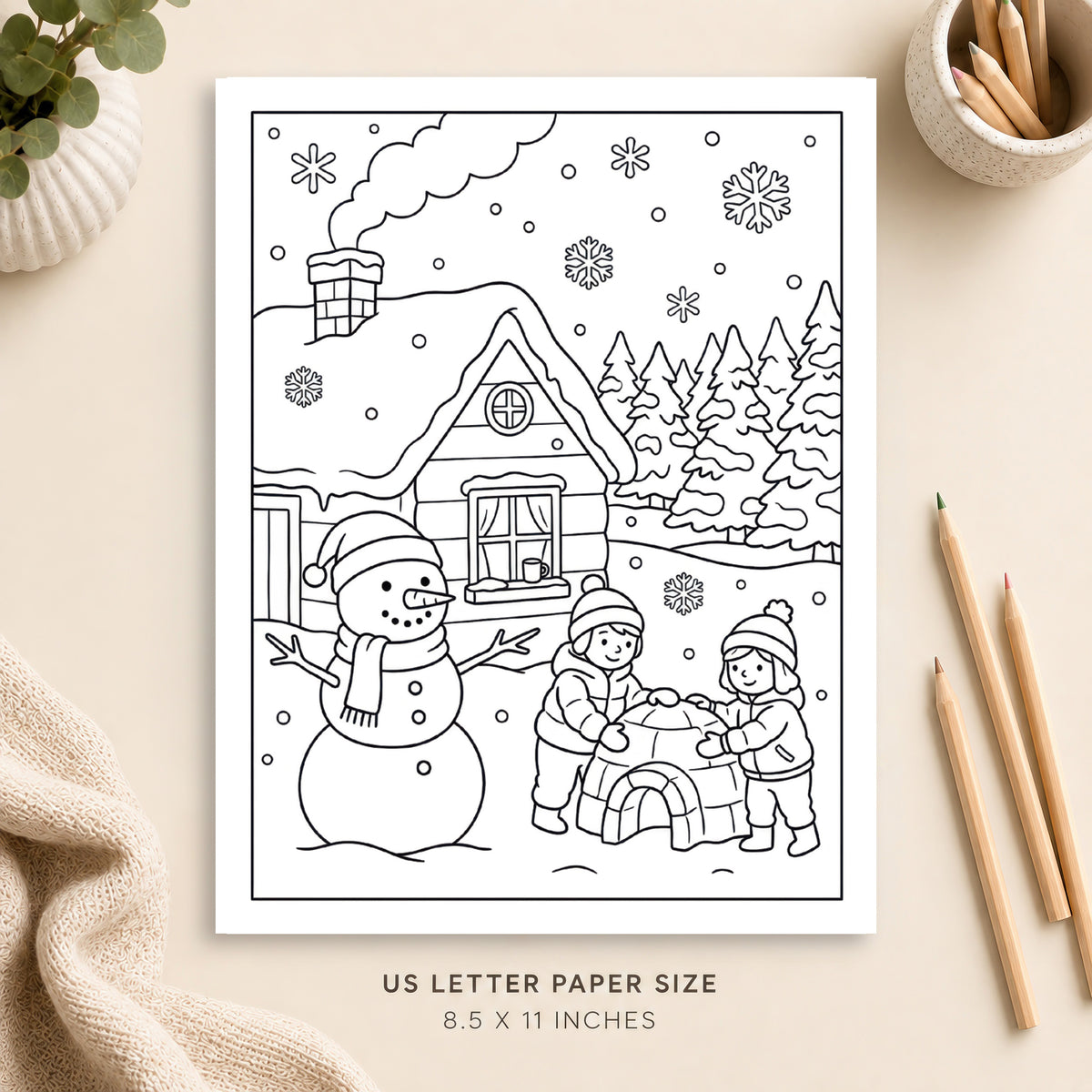Cozy Snow Day Coloring Page 5