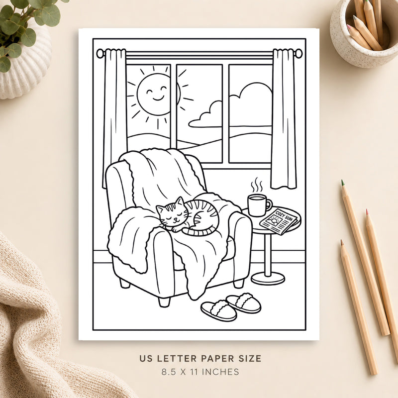 Cozy Sunday Morning Coloring Page 1