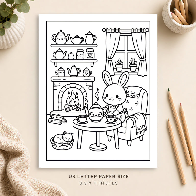 Cozy Tea Room Coloring Page 1