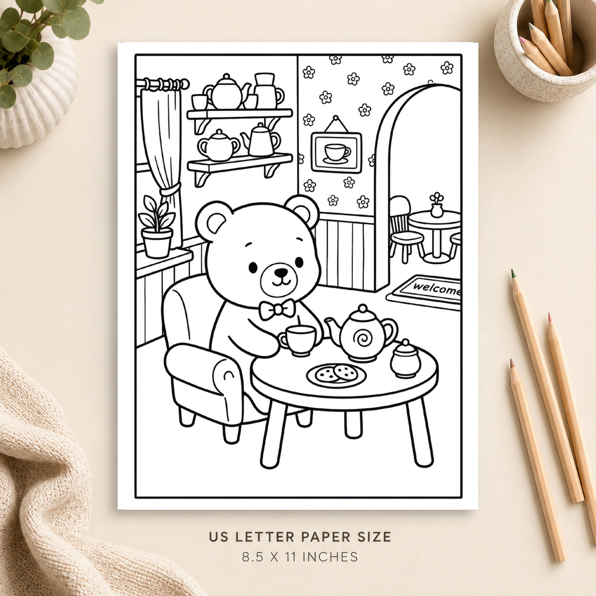 Cozy Tea Room Coloring Page 2