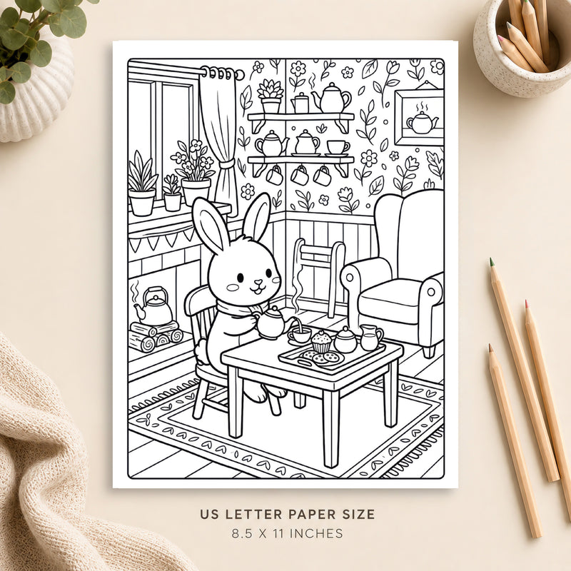 Cozy Tea Room Coloring Page 3