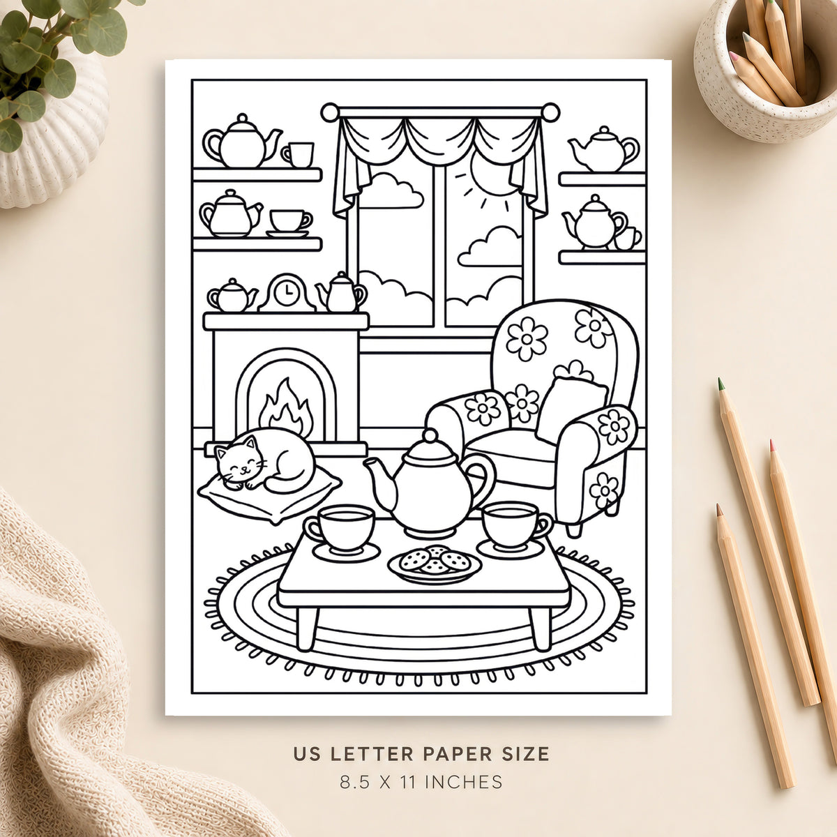 Cozy Tea Room Coloring Page 6
