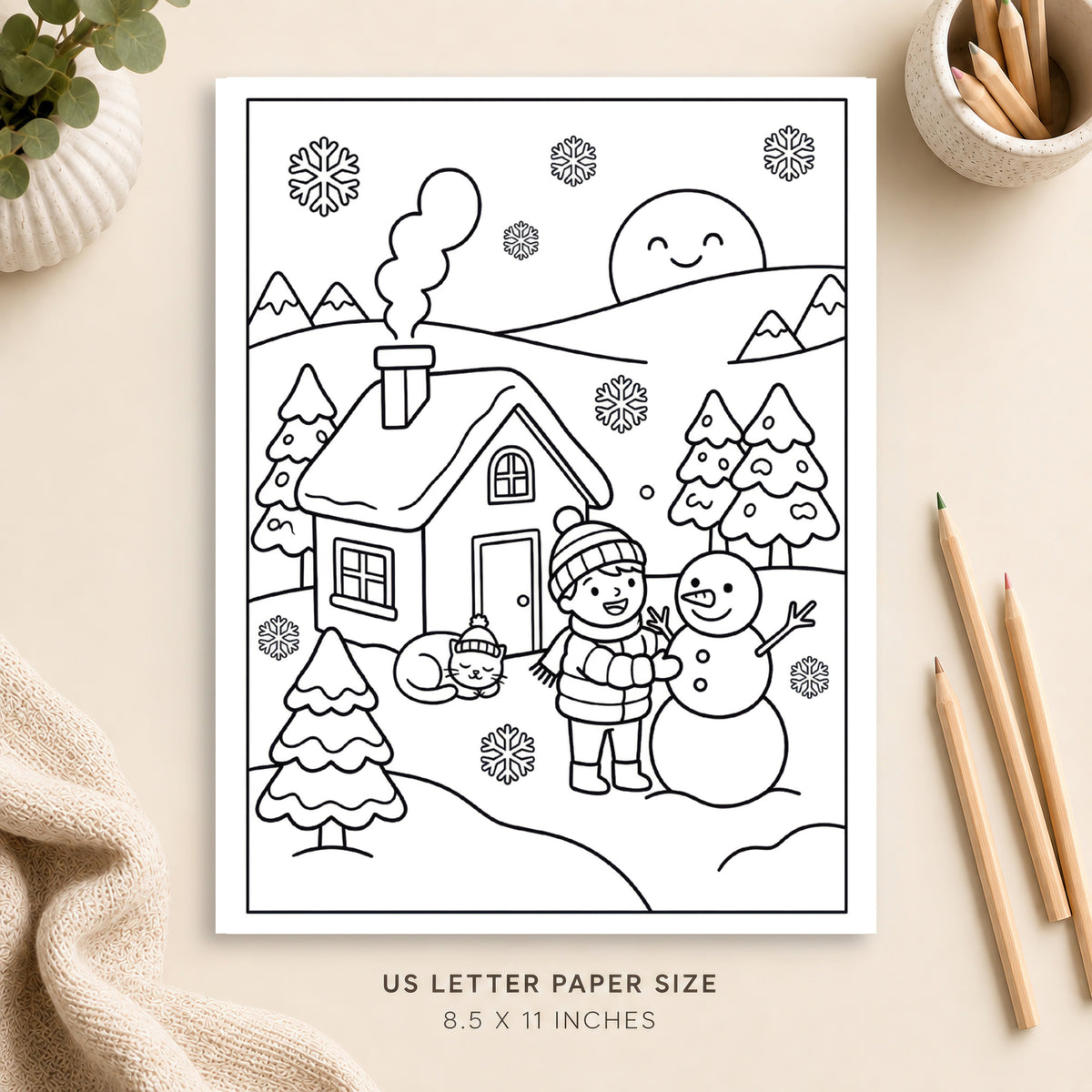 Cozy Winter Coloring Page 1