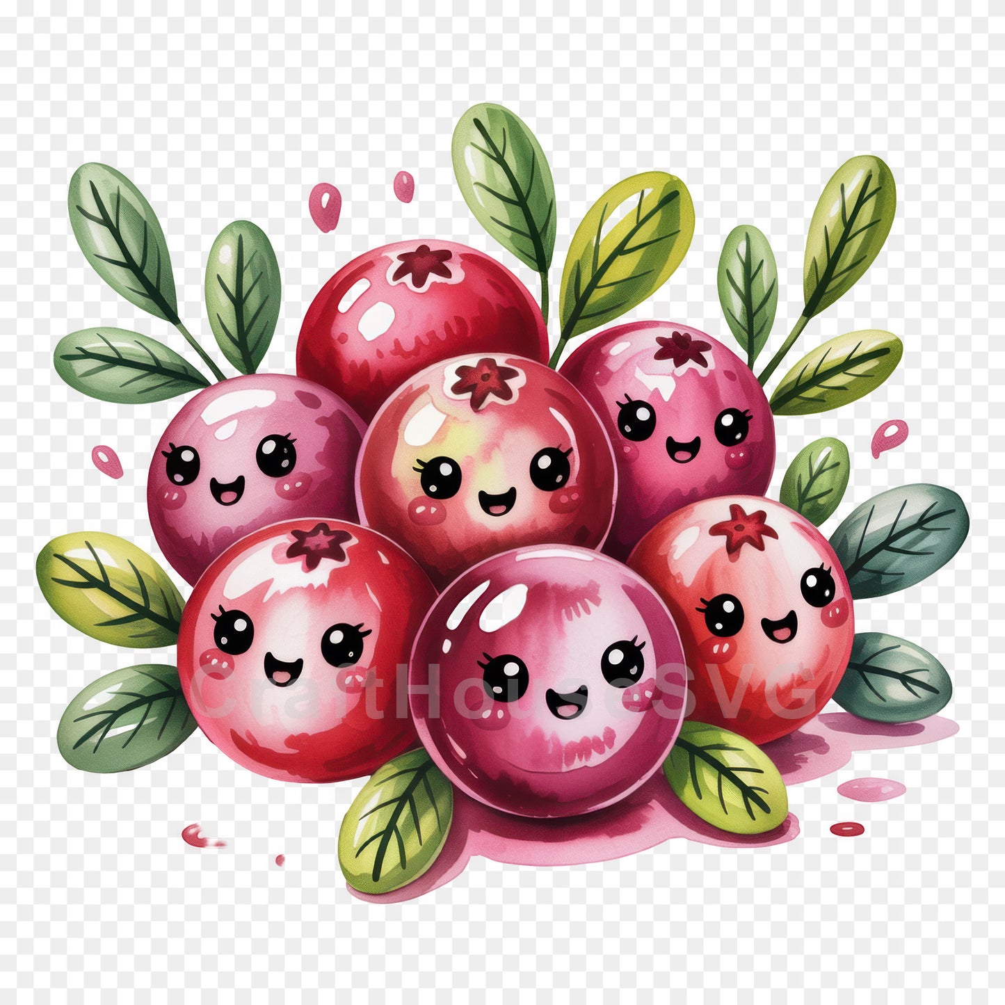 Kawaii Fruit Clipart Sublimation PNG Bundle