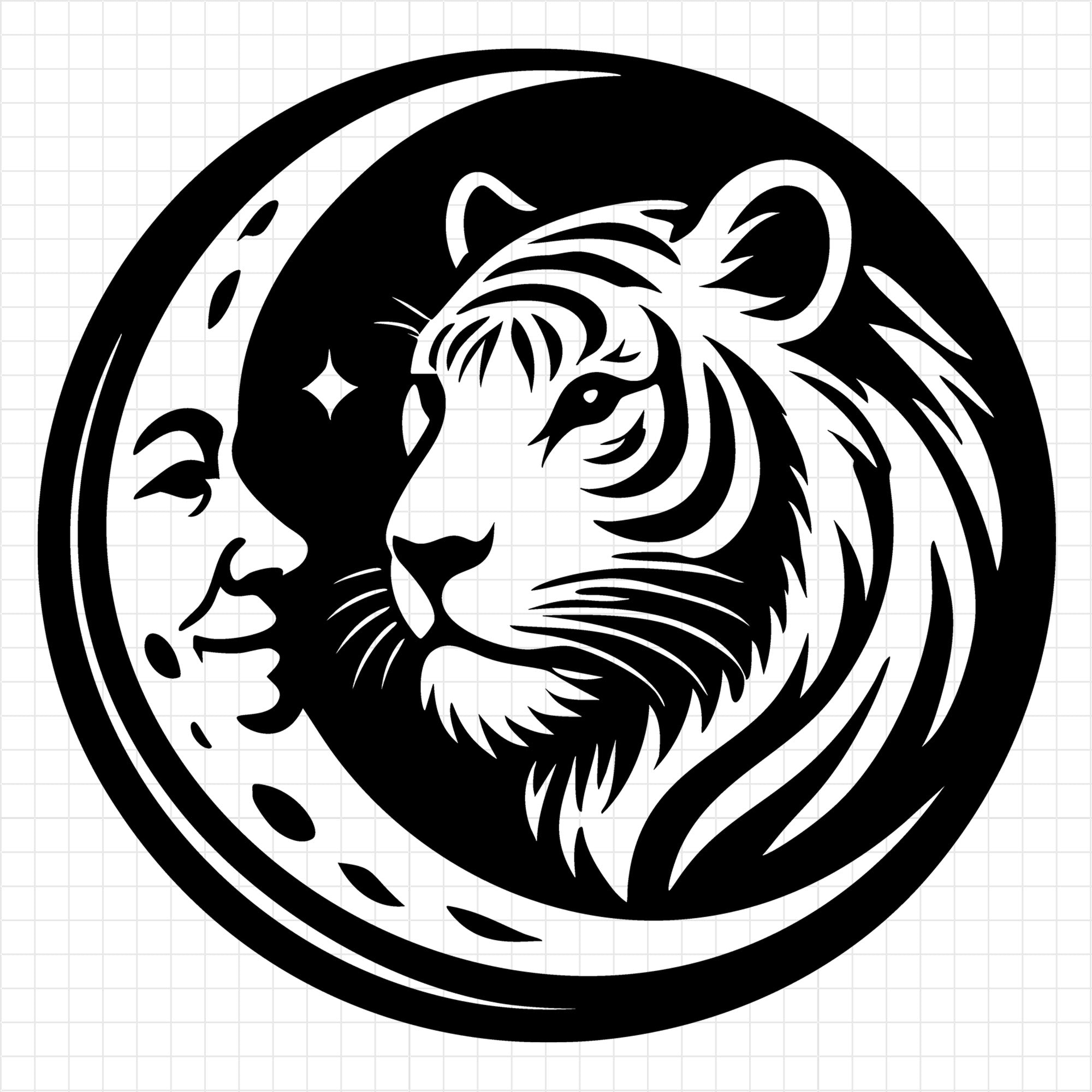 Crescent Moon with Tiger Silhouette SVG