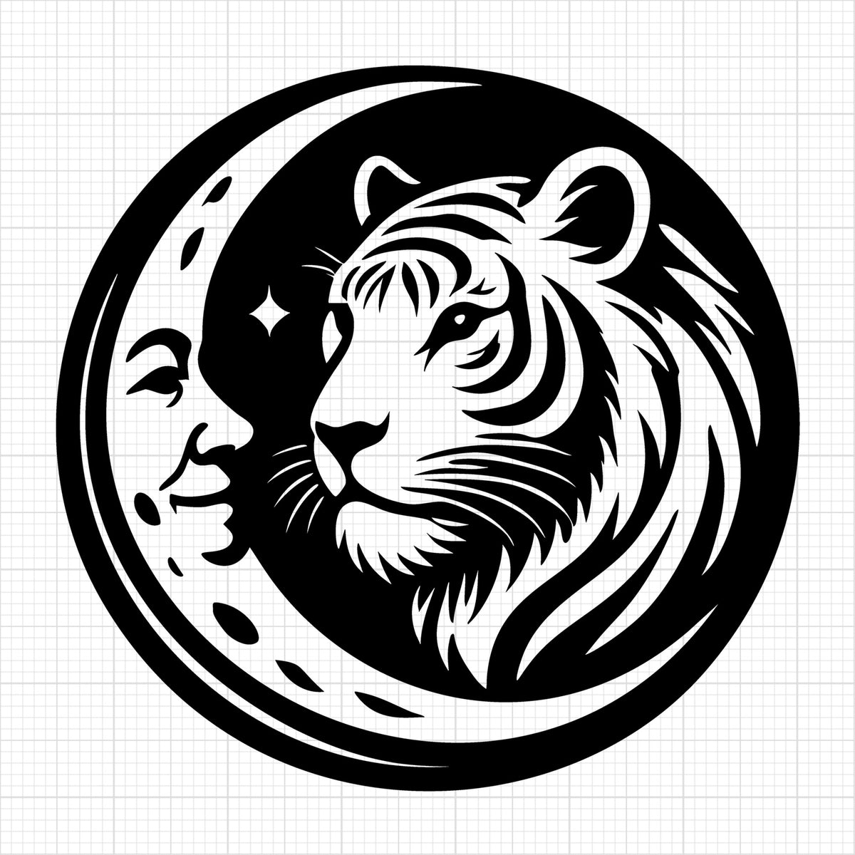 Crescent Moon with Tiger Silhouette