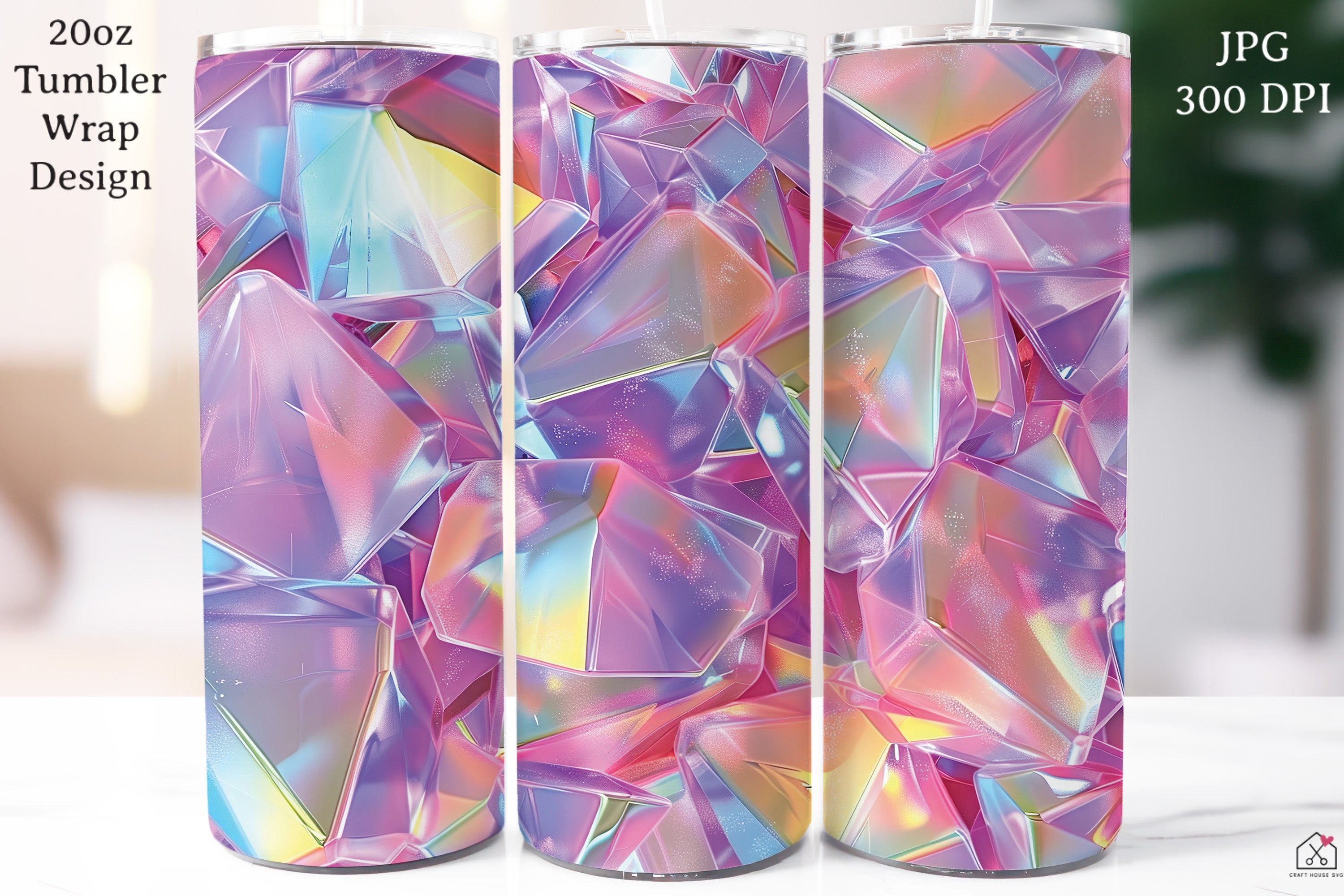 Crystal 20 oz Tumbler Wrap Bundle Holographic Sublimation Designs JPG