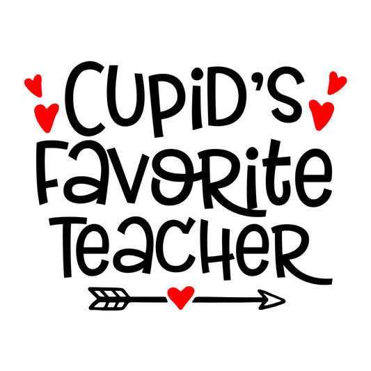 Cupid's Favorite Teacher SVG design for Cricut, Silhouette, laser cutting, vinyl, sublimation, teacher shirts, Valentine shirts, decals, mugs, and DIY craft projects.