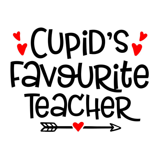 Cupid's Favourite Teacher SVG design for Cricut, Silhouette, laser cutting, vinyl, sublimation, teacher shirts, Valentine shirts, decals, mugs, and DIY craft projects.