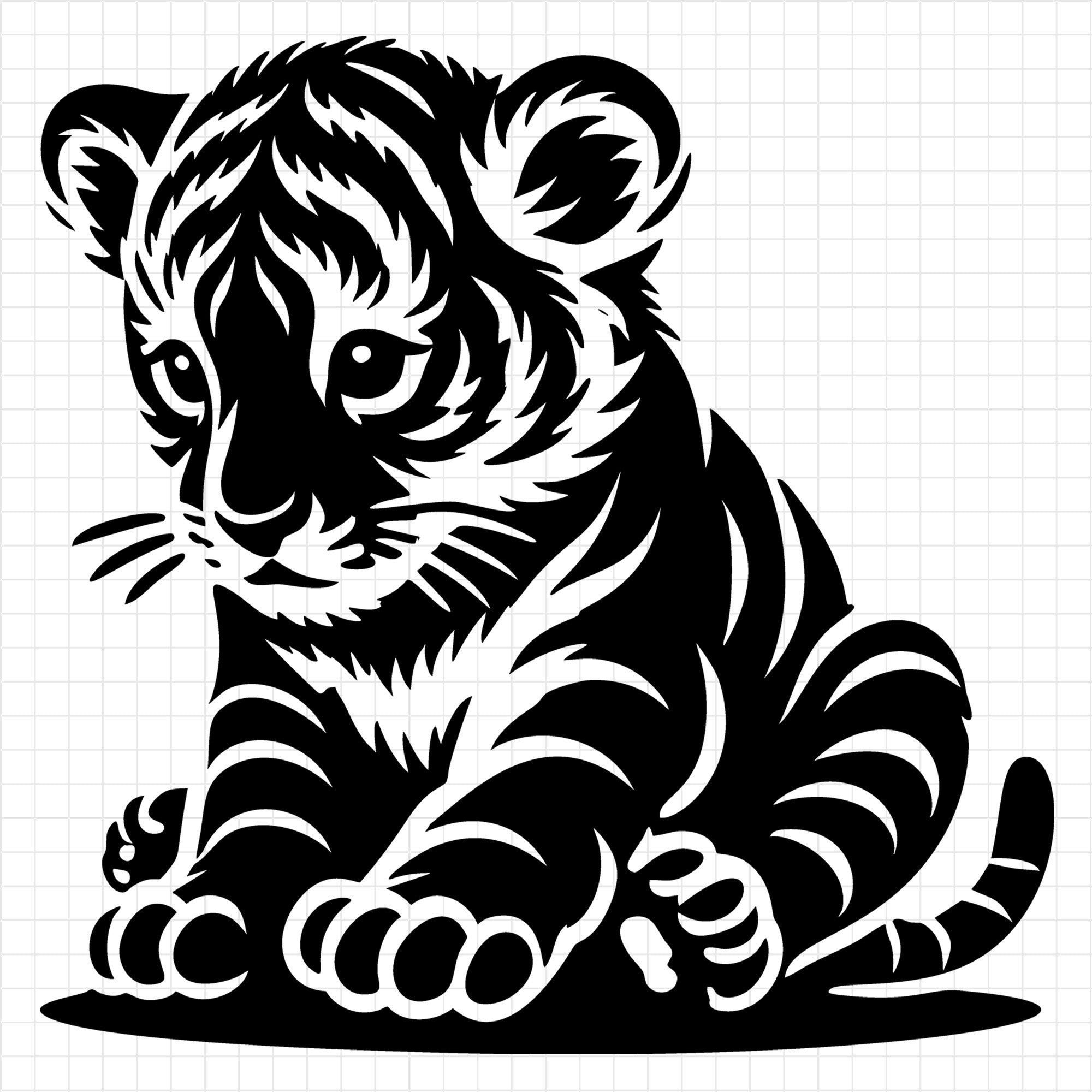 Curious Sitting Tiger Cub Silhouette SVG