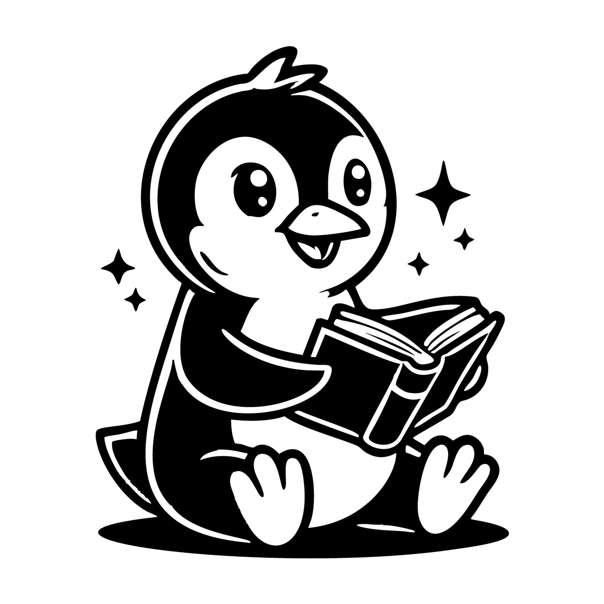 Curious Penguin Reading a Book SVG design for Cricut, Silhouette, laser cutting, vinyl, sublimation, and craft projects.