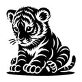 Curious Sitting Tiger Cub Silhouette SVG design for Cricut, Silhouette, laser cutting, vinyl, sublimation, and craft projects.