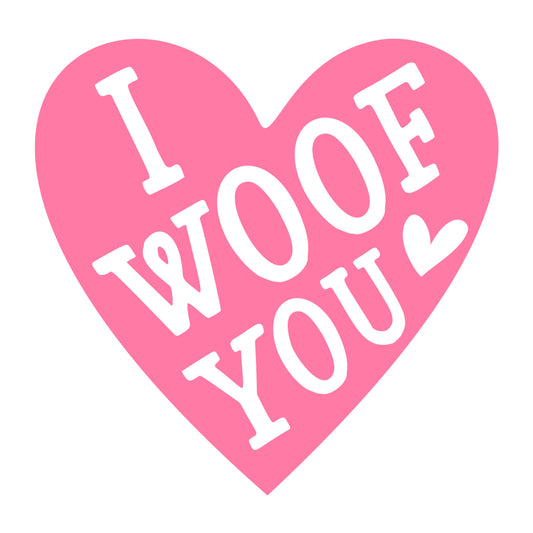 Cut Out I Woof You SVG design for Cricut, Silhouette, laser cutting, vinyl, sublimation, and Valentine pet craft projects.