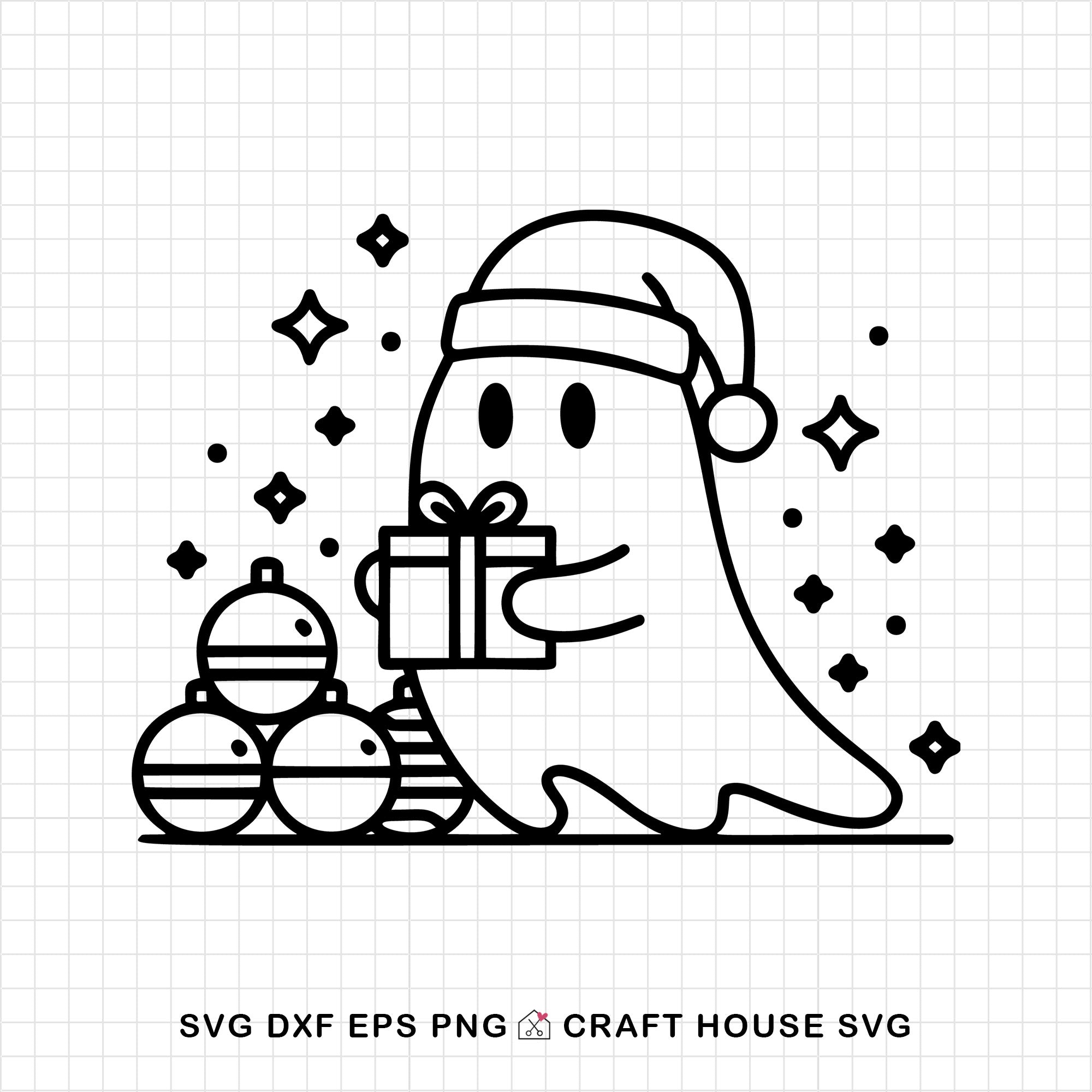 Cute Christmas Ghost Gift Box SVG