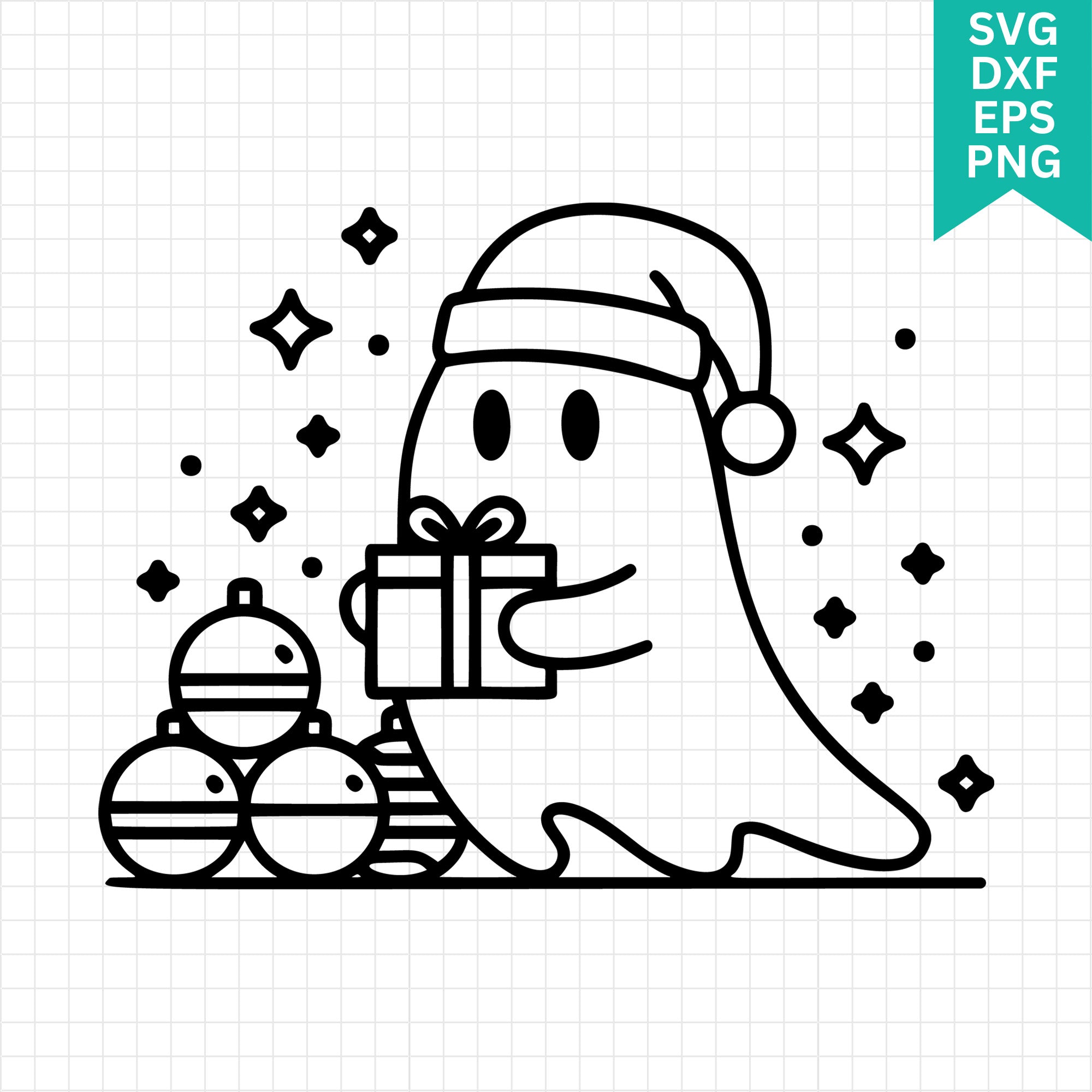 Cute Christmas Ghost Gift Box SVG