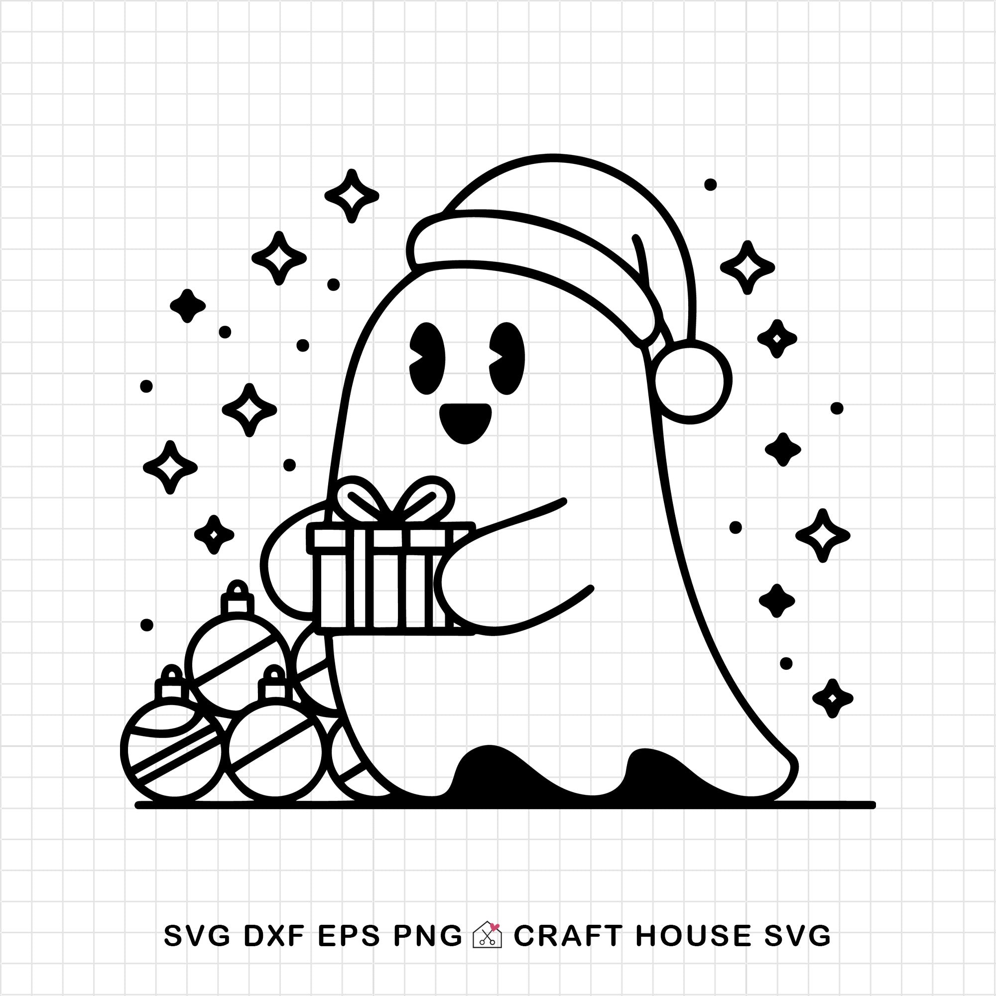 Cute Christmas Ghost Gift Box and Ornaments SVG