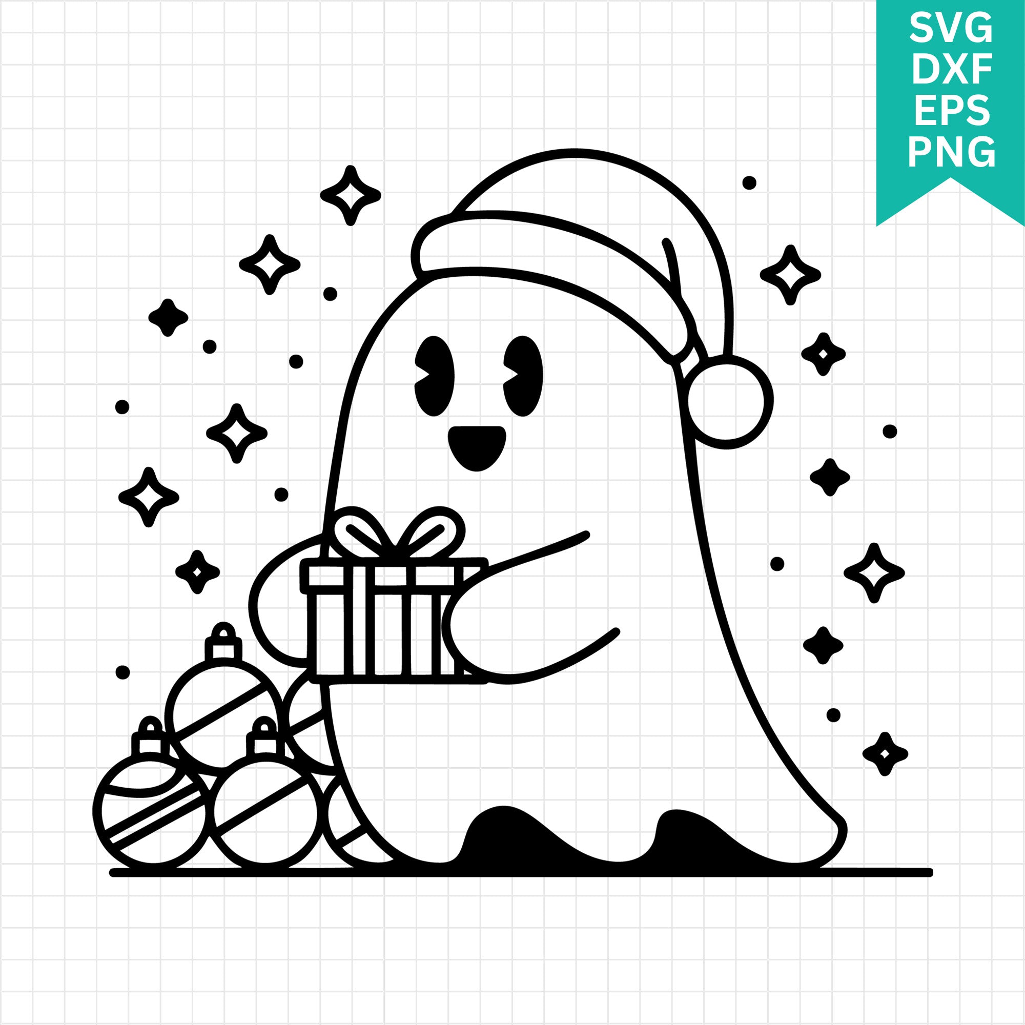 Cute Christmas Ghost Gift Box and Ornaments SVG