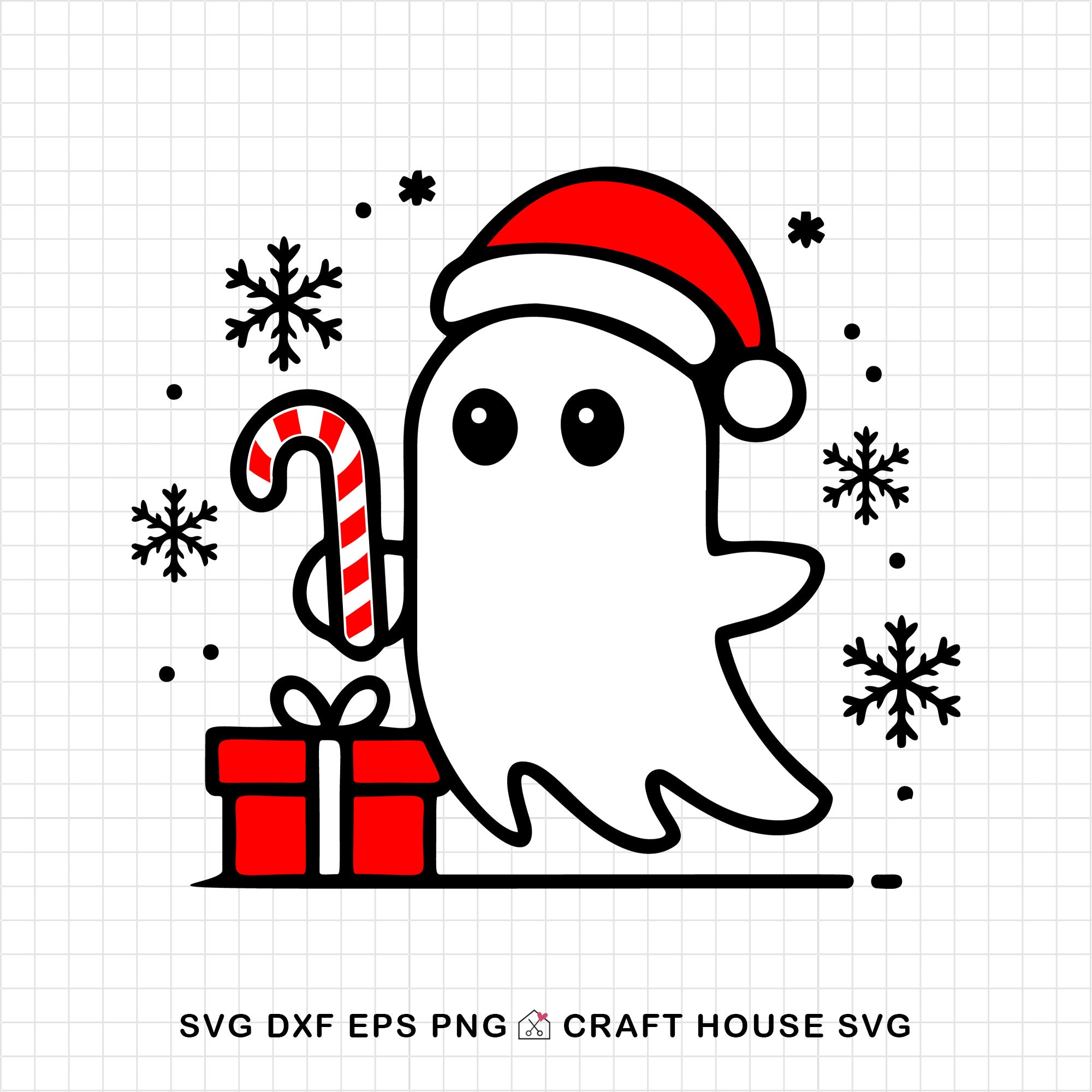 Cute Christmas Ghost Holding Candy Cane SVG