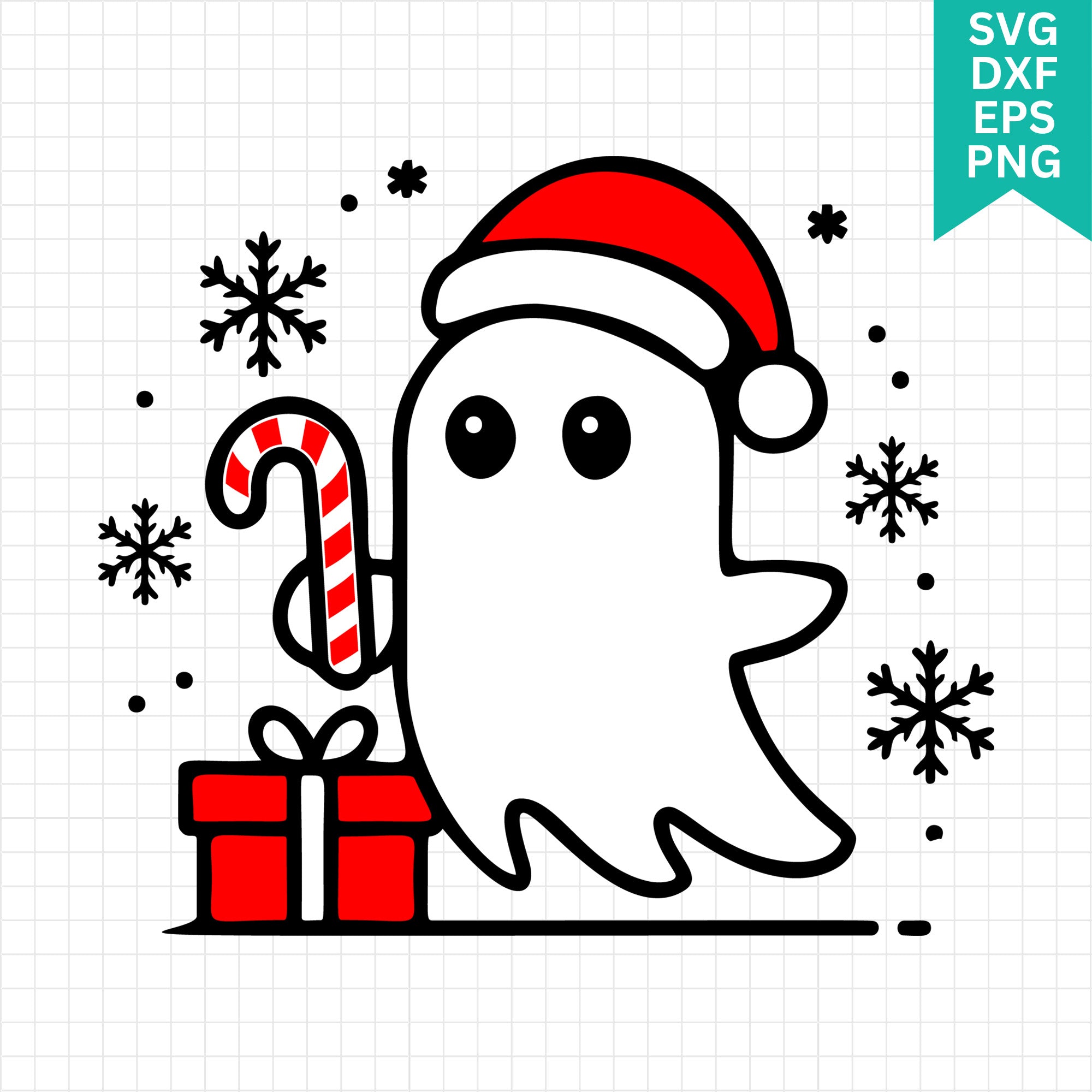 Cute Christmas Ghost Holding Candy Cane SVG