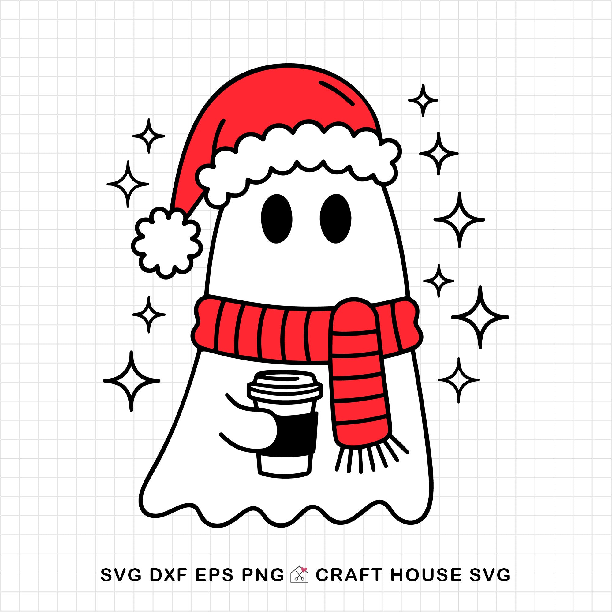 Cute Christmas Ghost Holding Coffee SVG