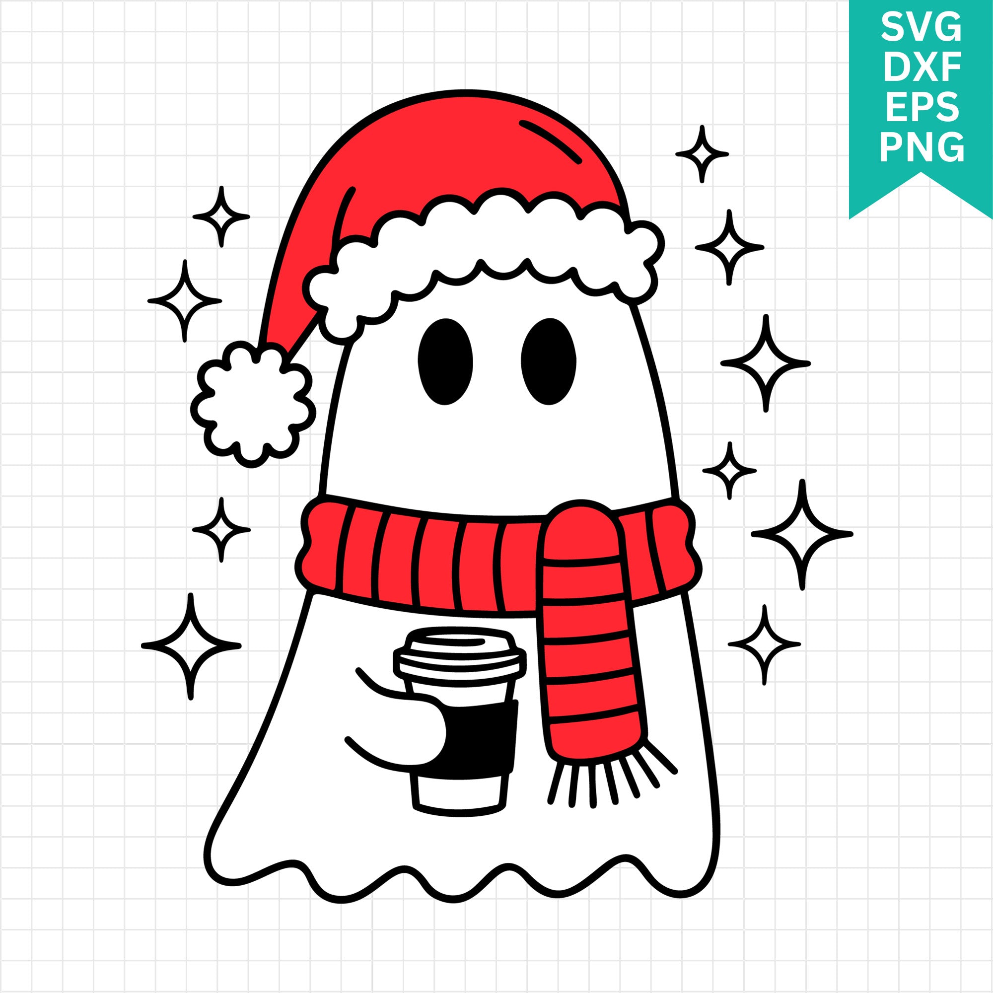 Cute Christmas Ghost Holding Coffee SVG