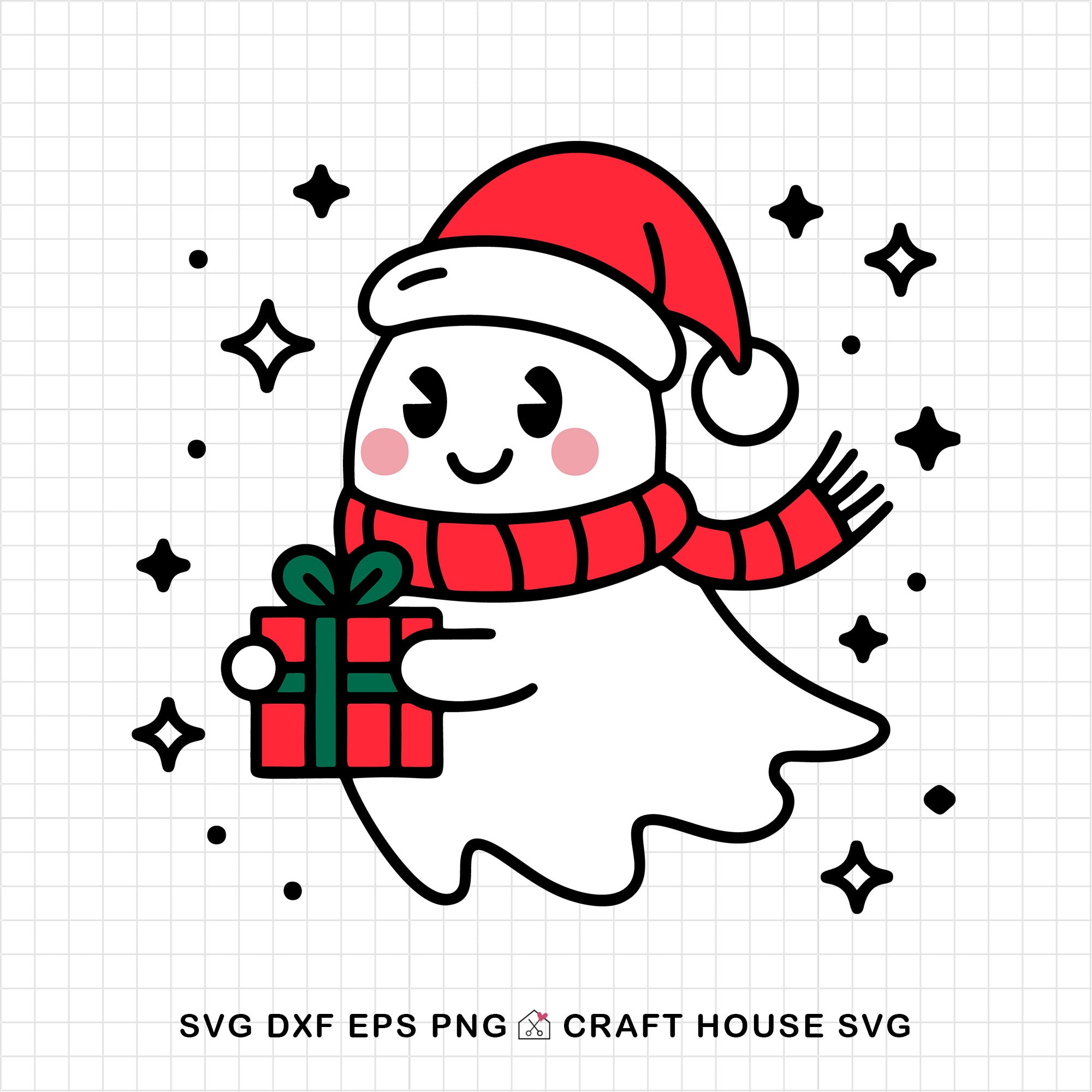 Cute Christmas Ghost Holding Gift SVG