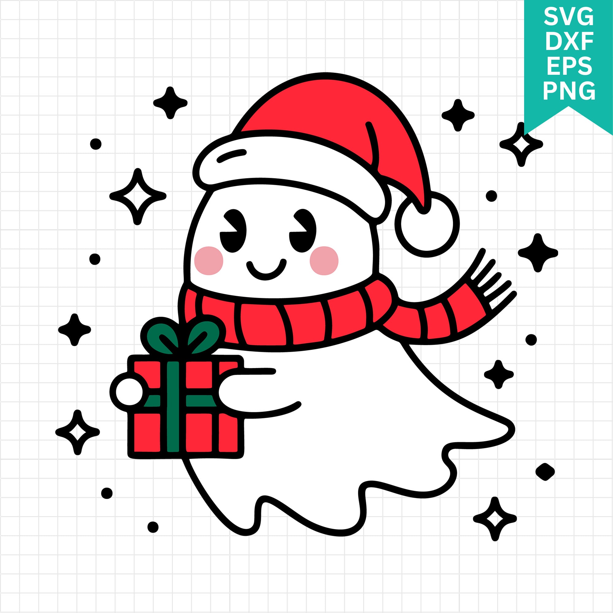 Cute Christmas Ghost Holding Gift SVG