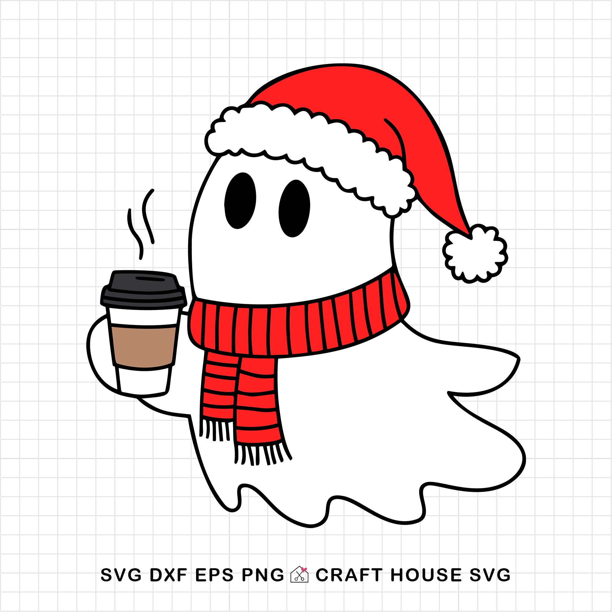 Cute Christmas Ghost Holding Hot Coffee SVG