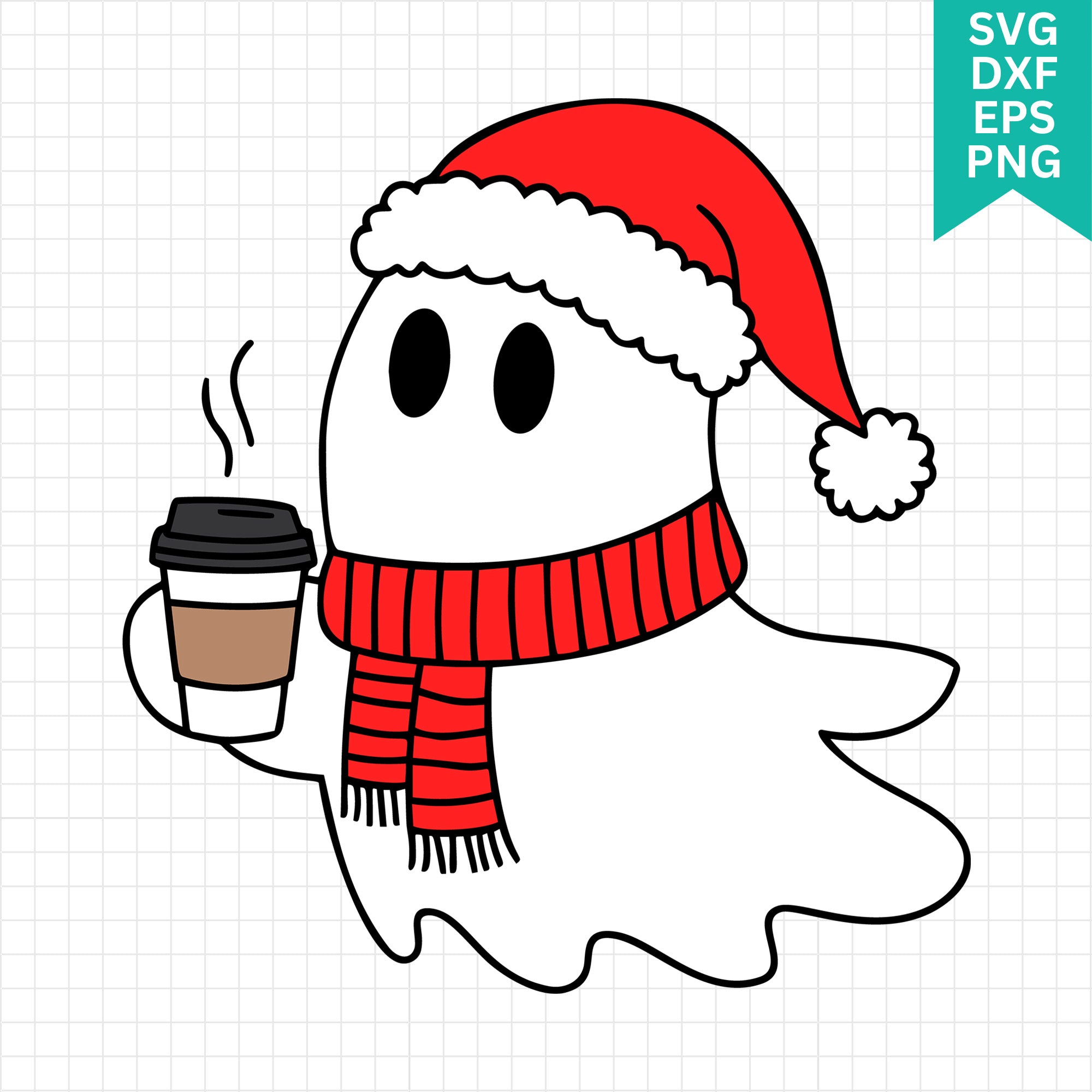 Cute Christmas Ghost Holding Hot Coffee SVG