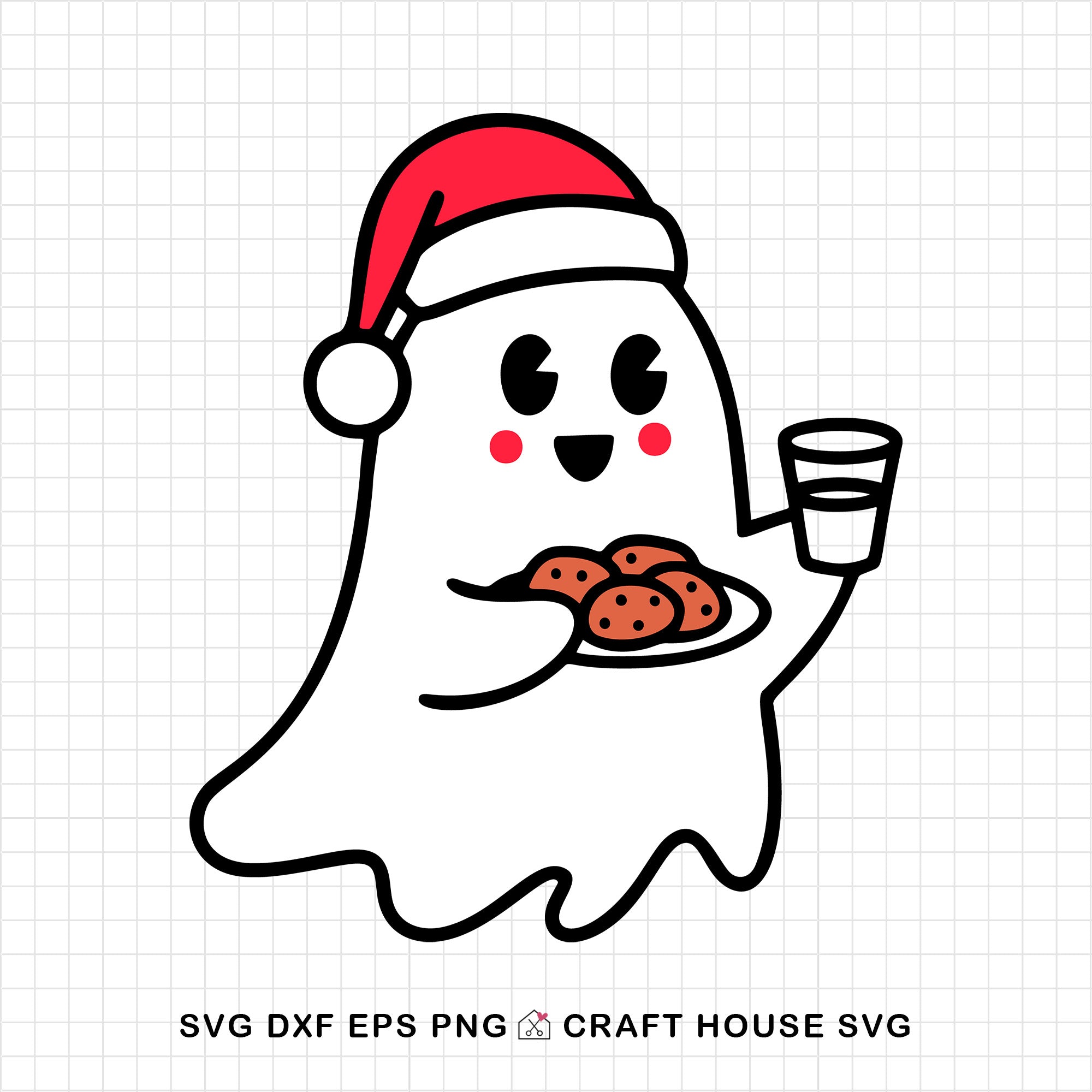 Cute Christmas Ghost Holding Milk and Cookies SVG