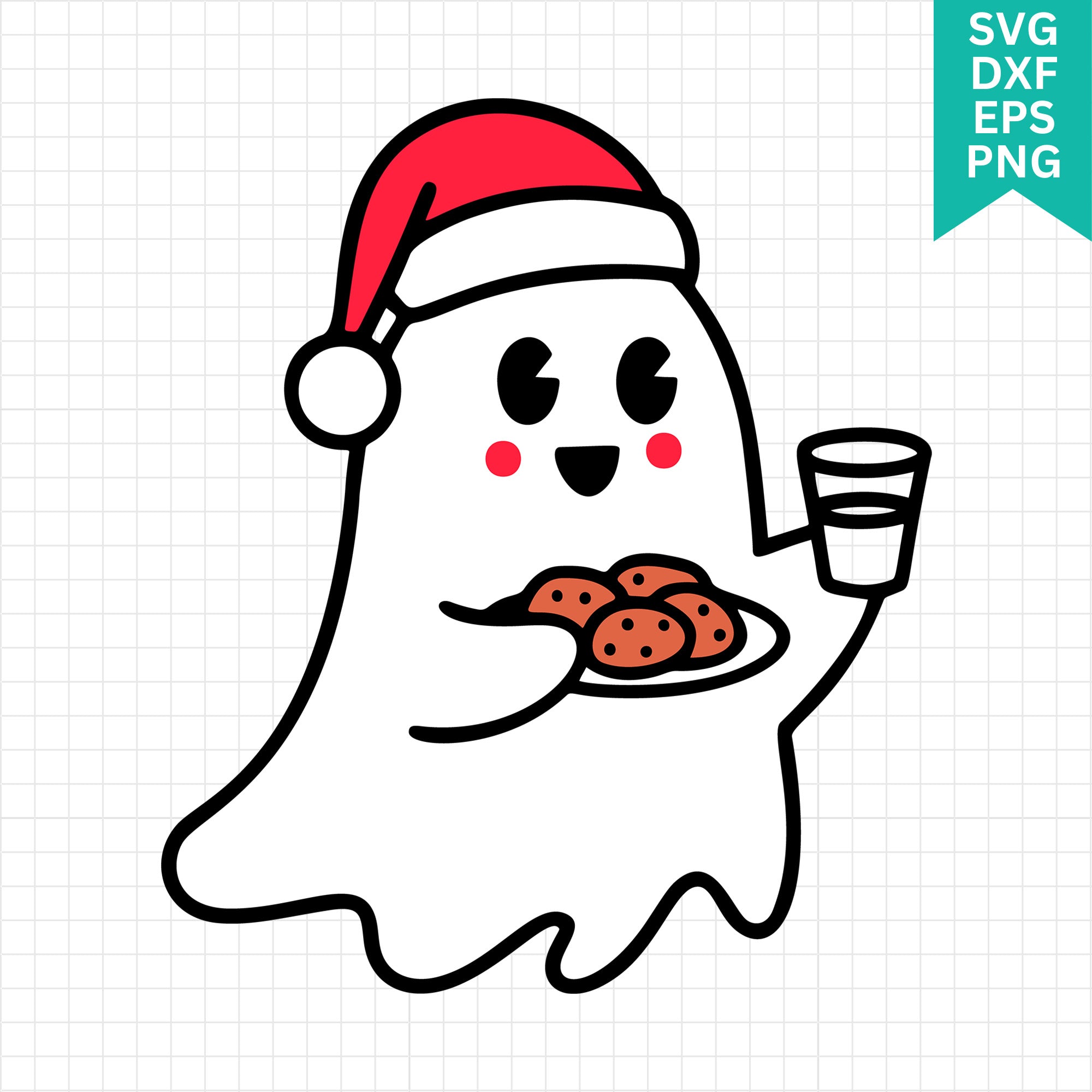 Cute Christmas Ghost Holding Milk and Cookies SVG