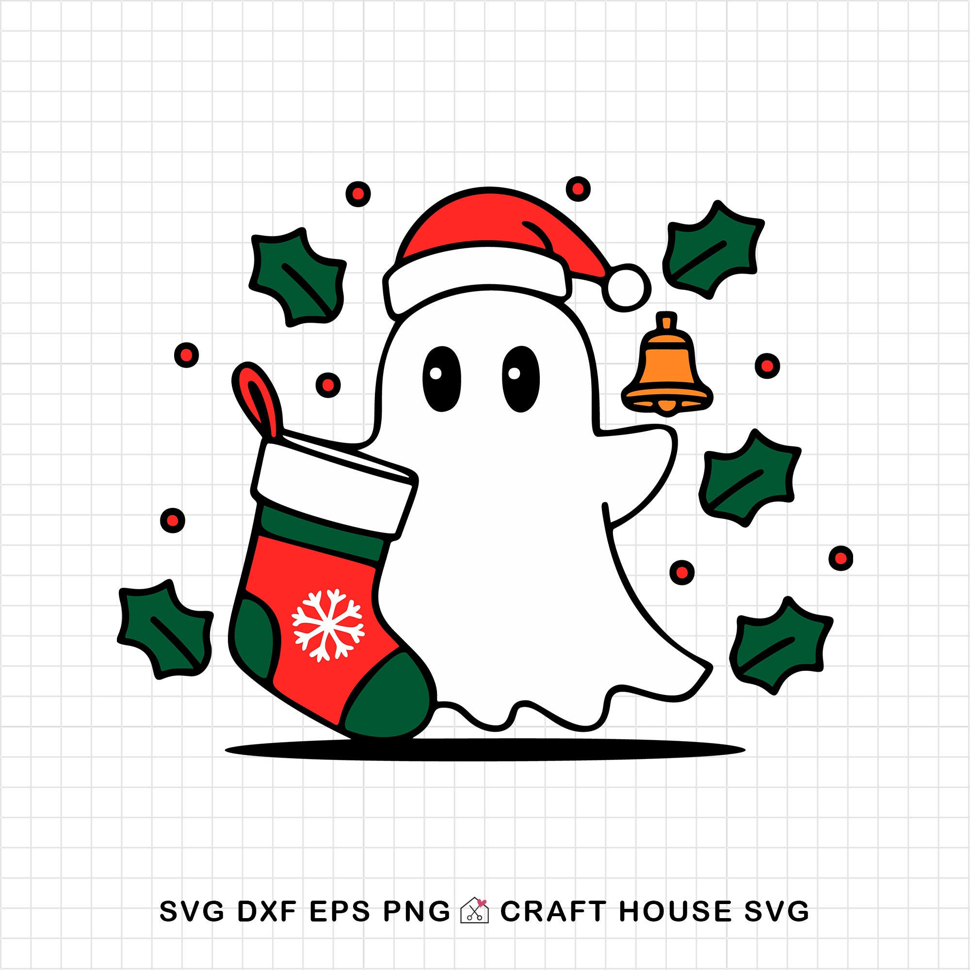 Cute Christmas Ghost Stocking SVG