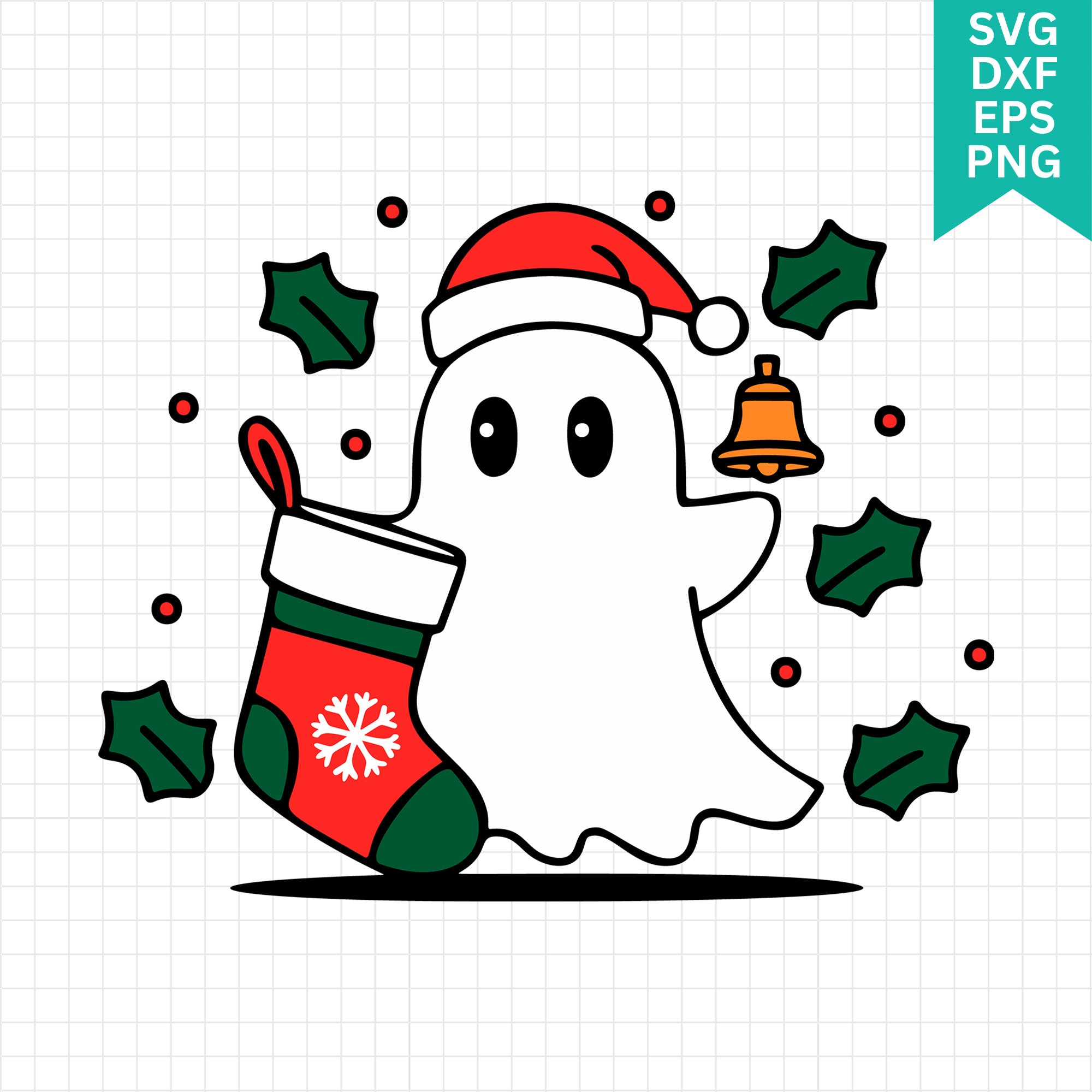 Cute Christmas Ghost Stocking SVG