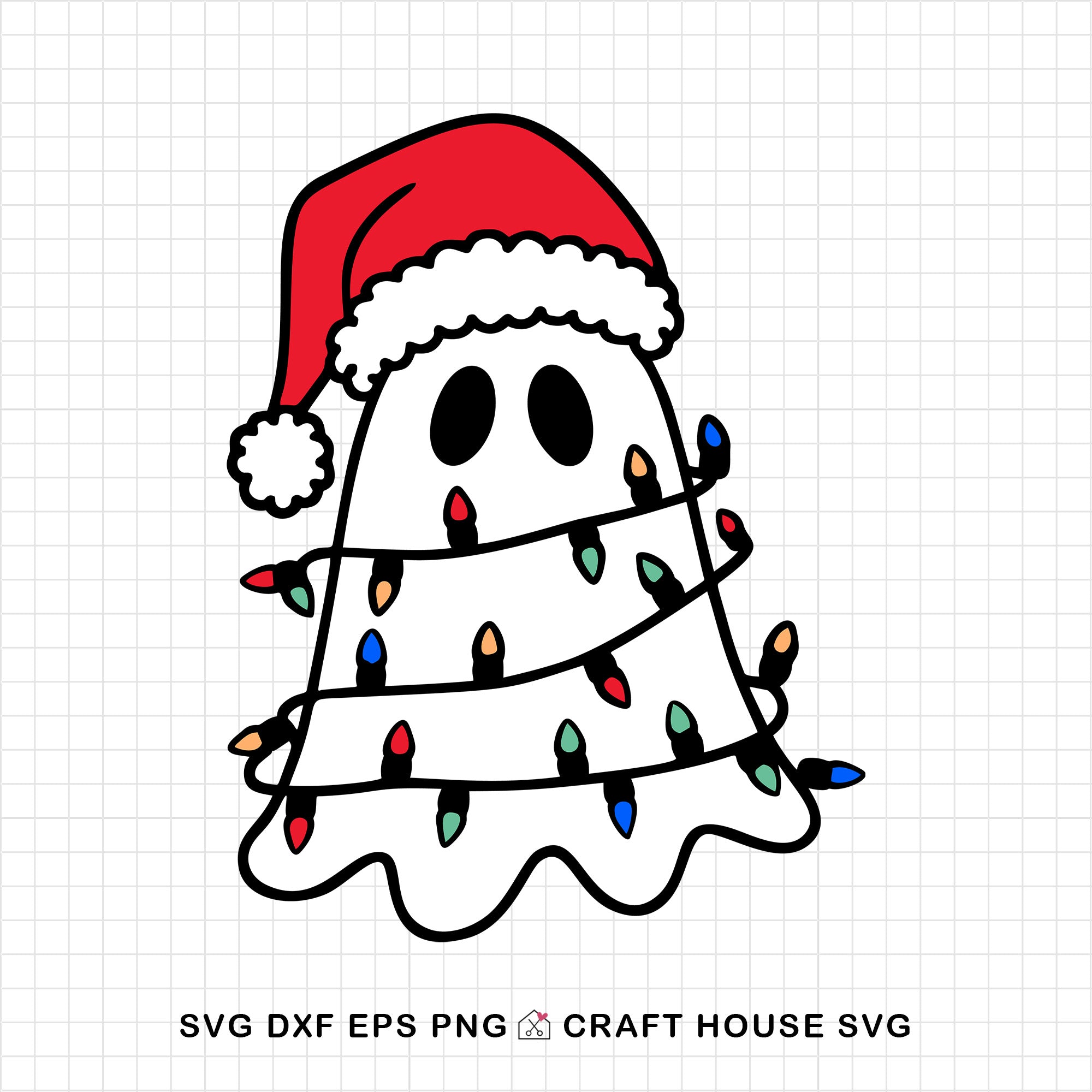 Cute Christmas Ghost Wrapped in Christmas Lights SVG