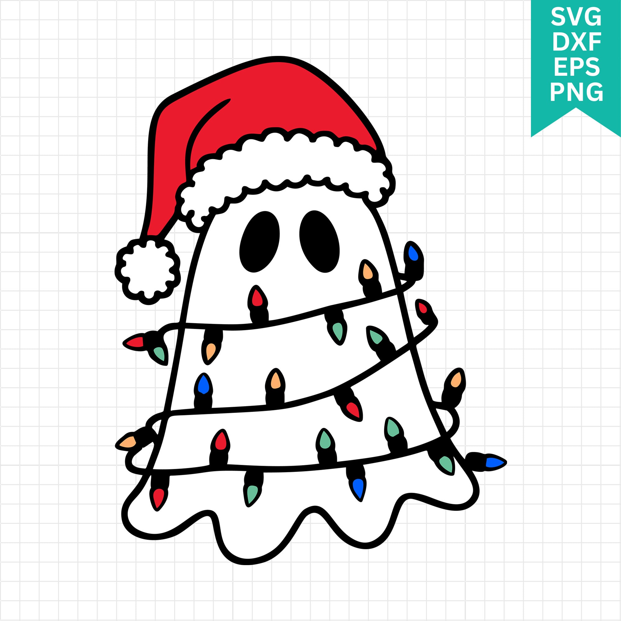 Cute Christmas Ghost Wrapped in Christmas Lights SVG