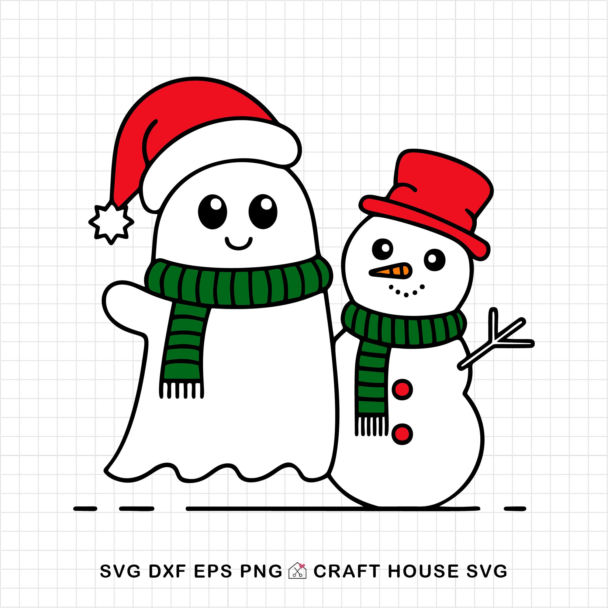 Cute Christmas Ghost and Snowman SVG