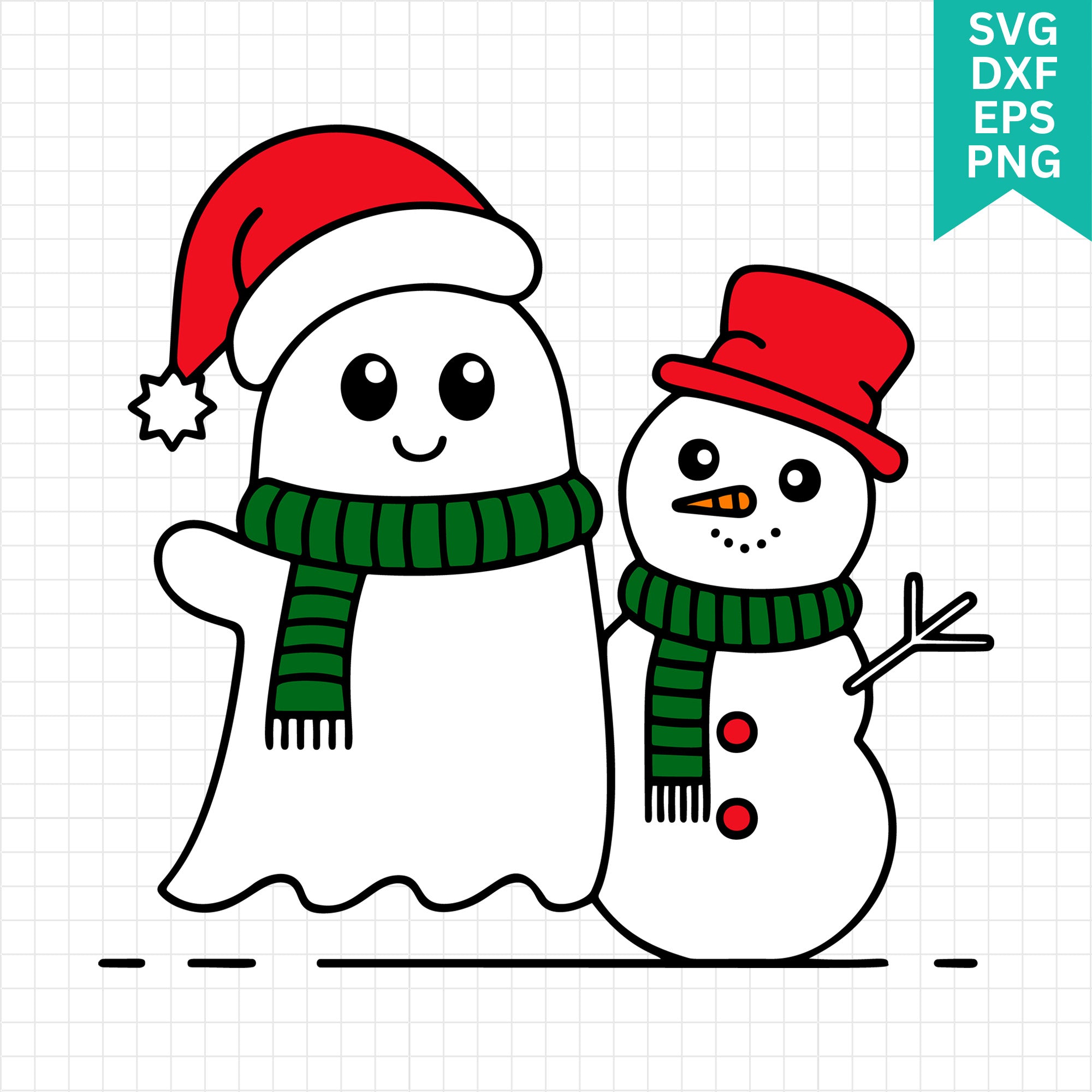 Cute Christmas Ghost and Snowman SVG