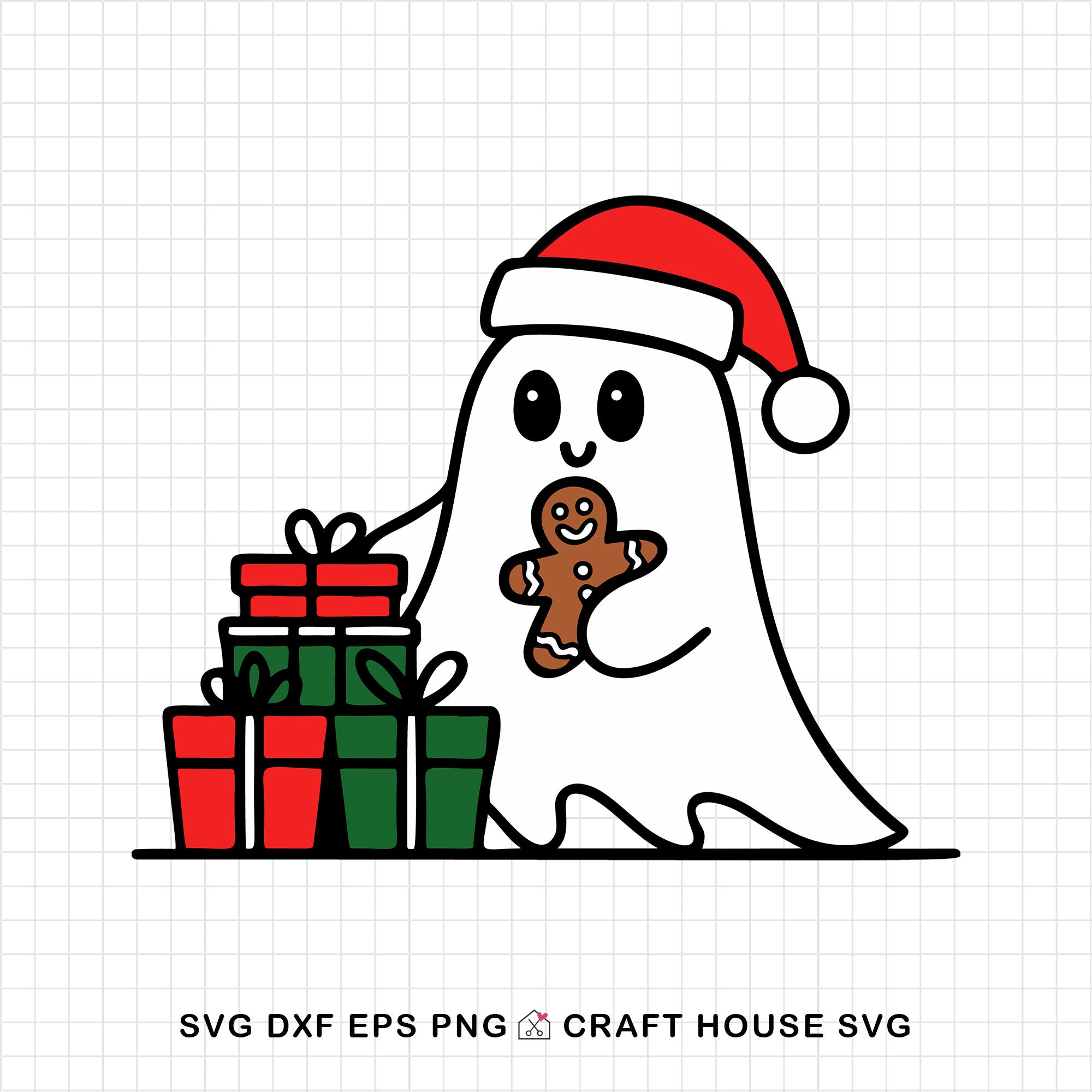 Cute Christmas Ghost with Gingerbread Man SVG