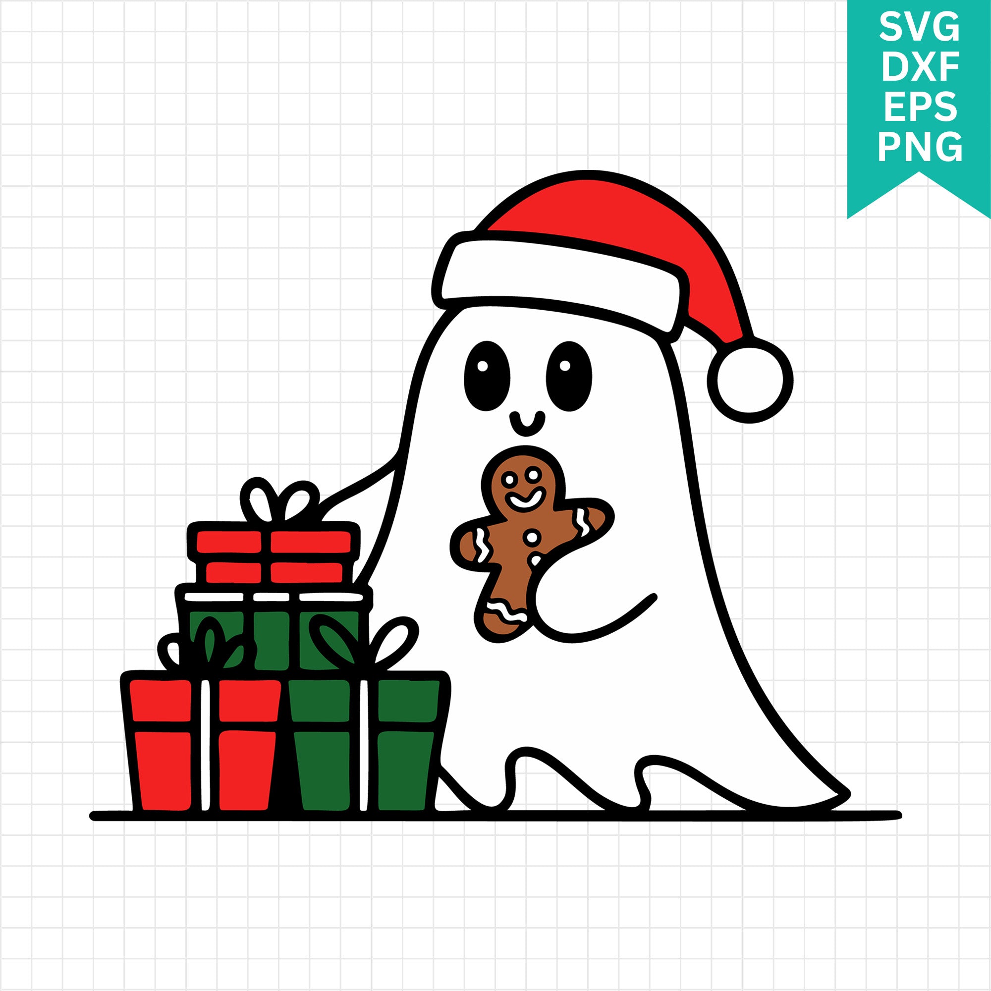 Cute Christmas Ghost with Gingerbread Man SVG