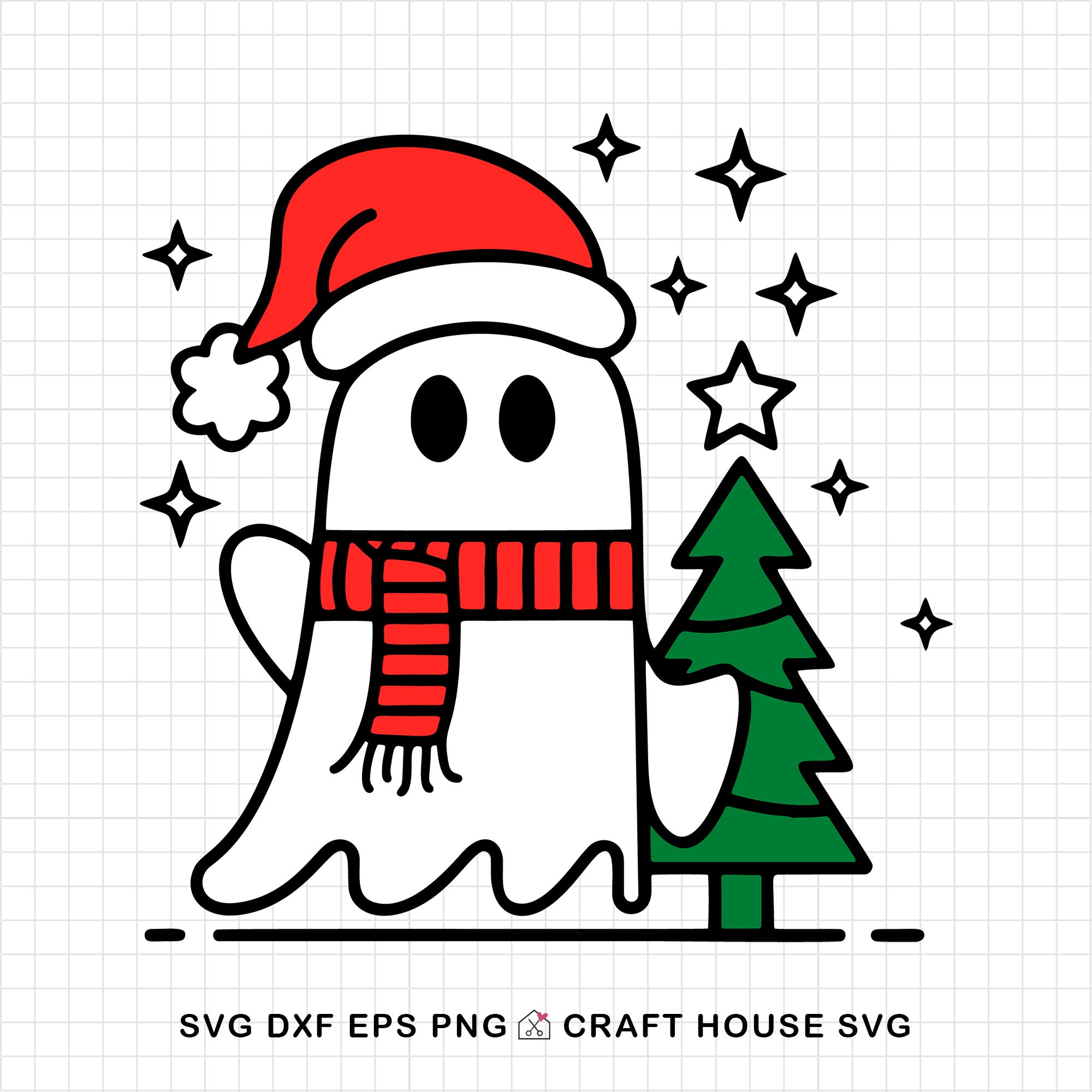 Cute Christmas Ghost with Santa Hat SVG