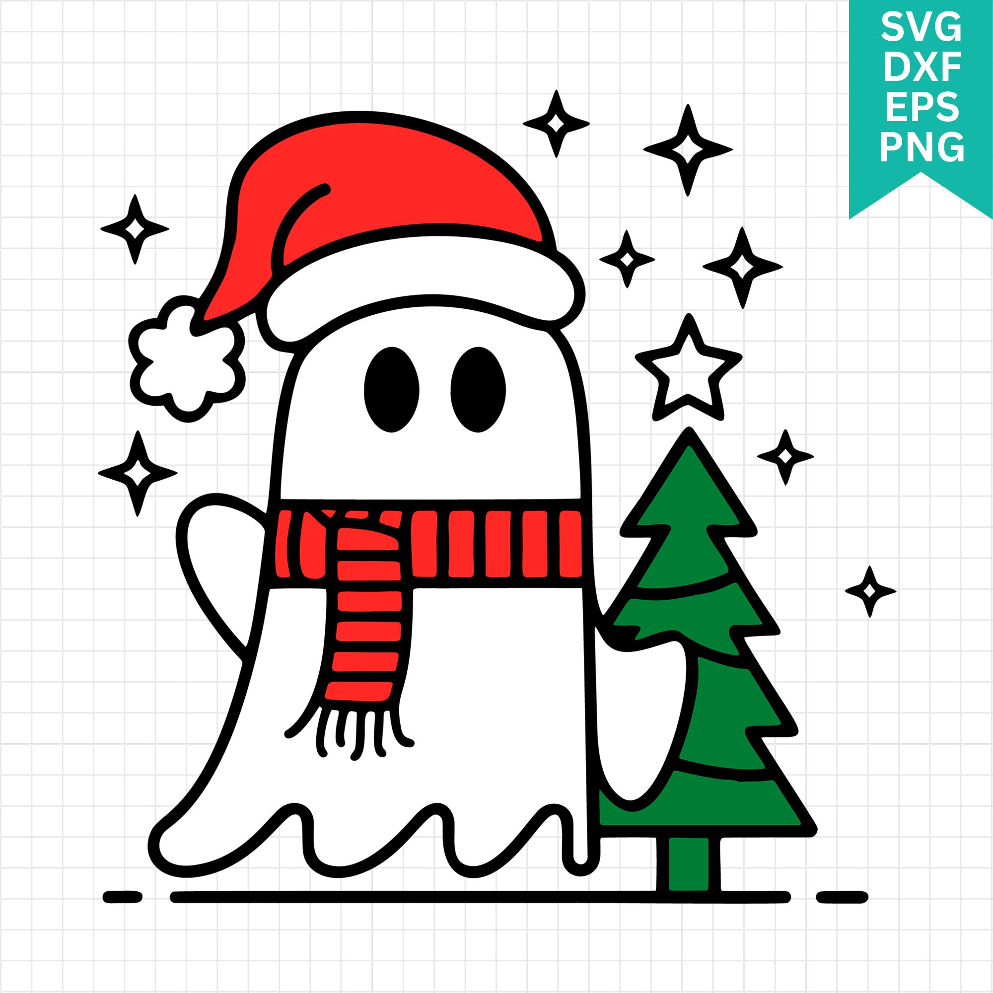 Cute Christmas Ghost with Santa Hat SVG