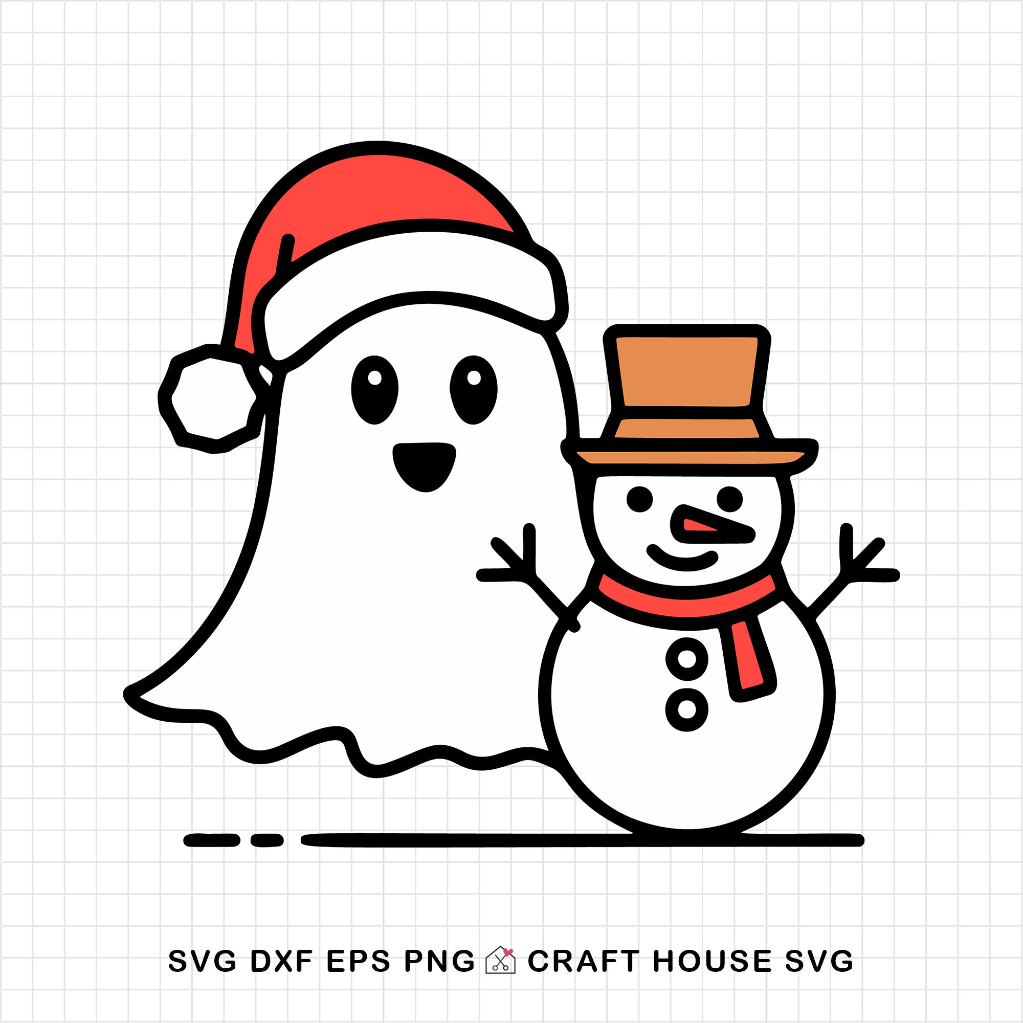 Cute Christmas Ghost with Snowman SVG