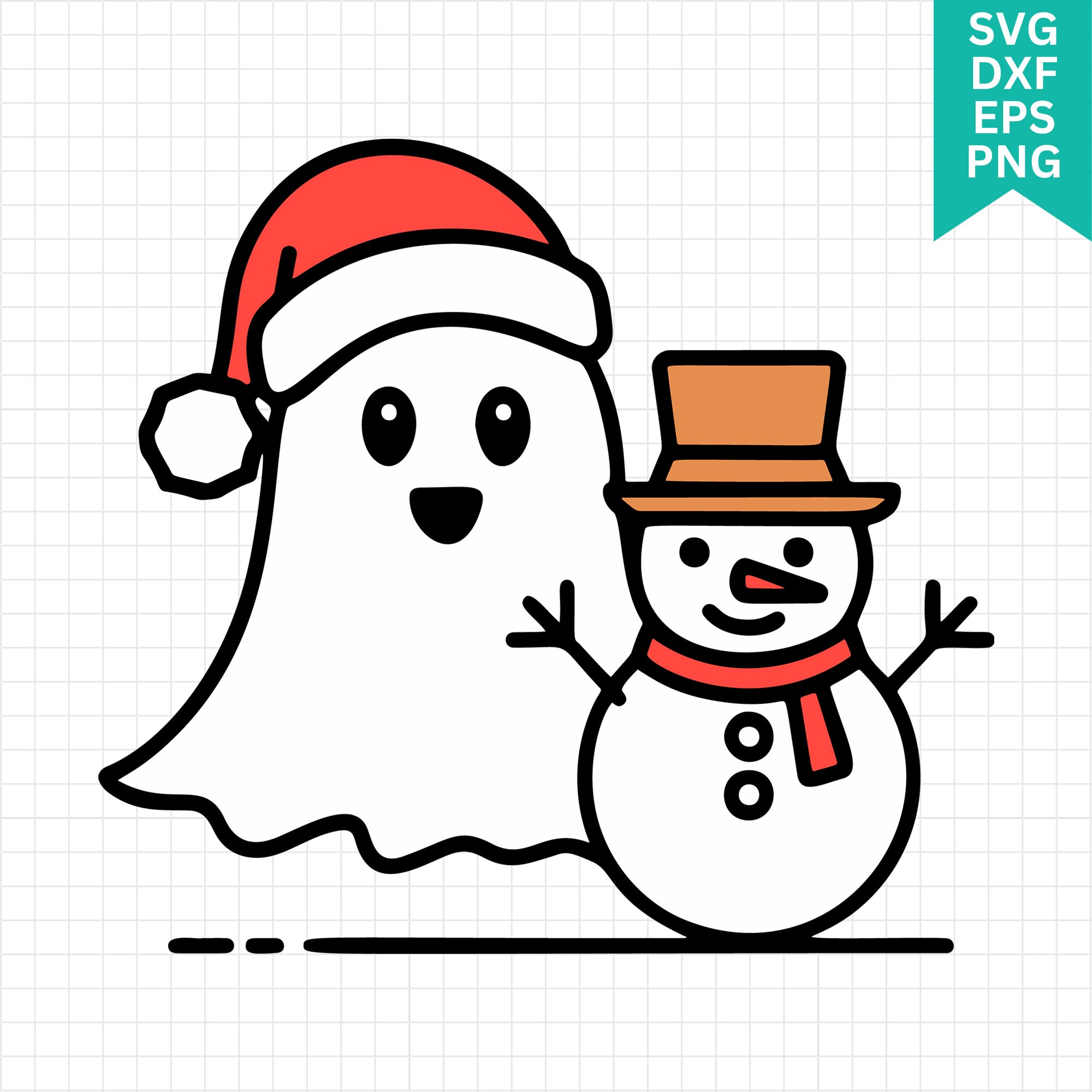 Cute Christmas Ghost with Snowman SVG