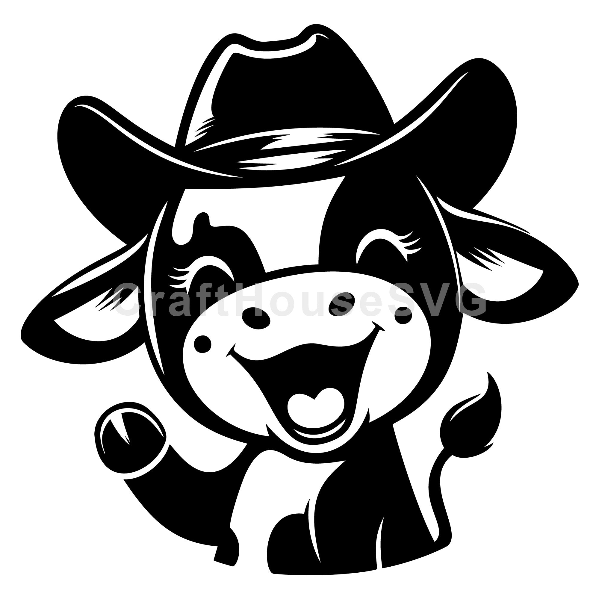 Smiling Cow with Cowboy Hat SVG