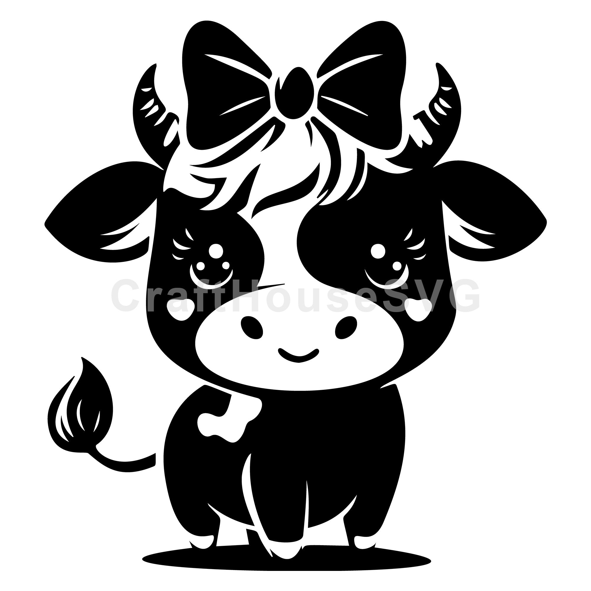 Adorable Cartoon Cow With Bow SVG