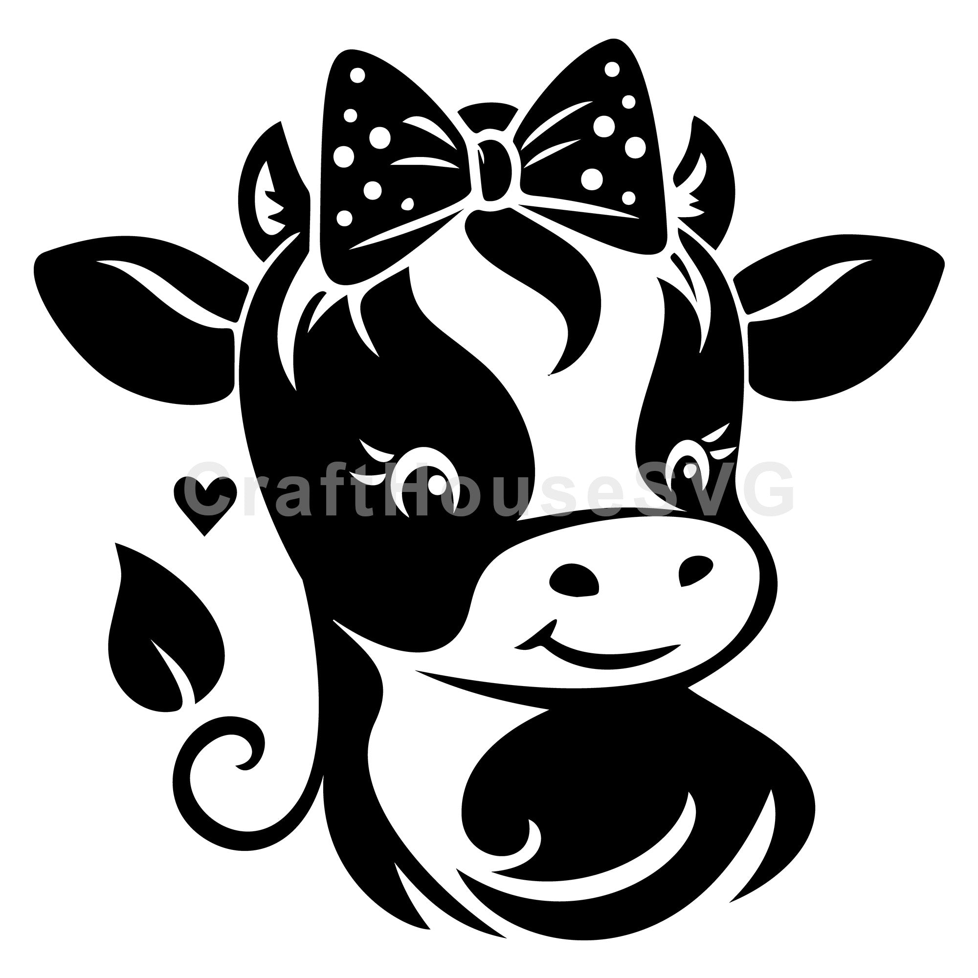 Charming Cow Face With Polka Dot Bow SVG