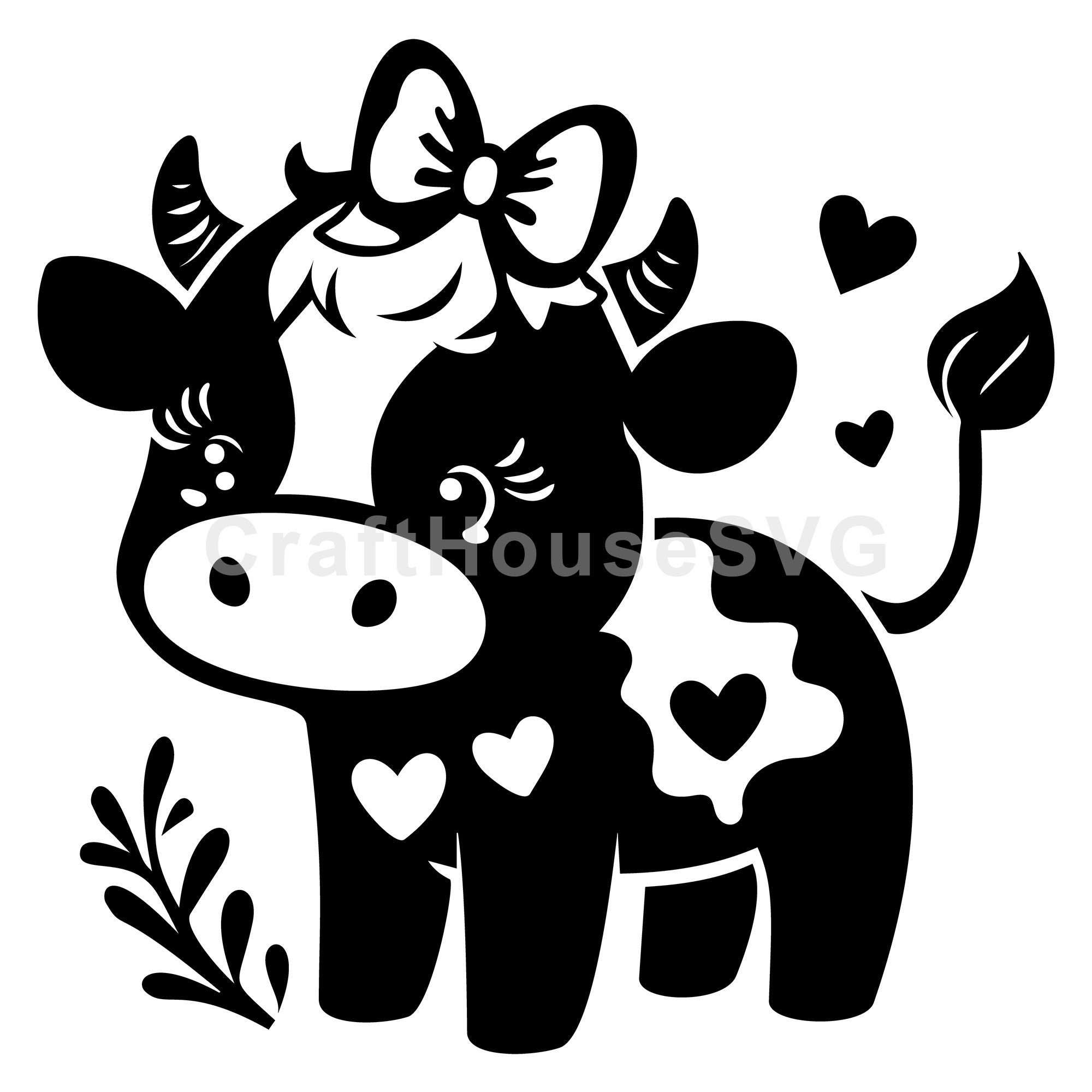 Sweet Cow With Hearts And Bow SVG