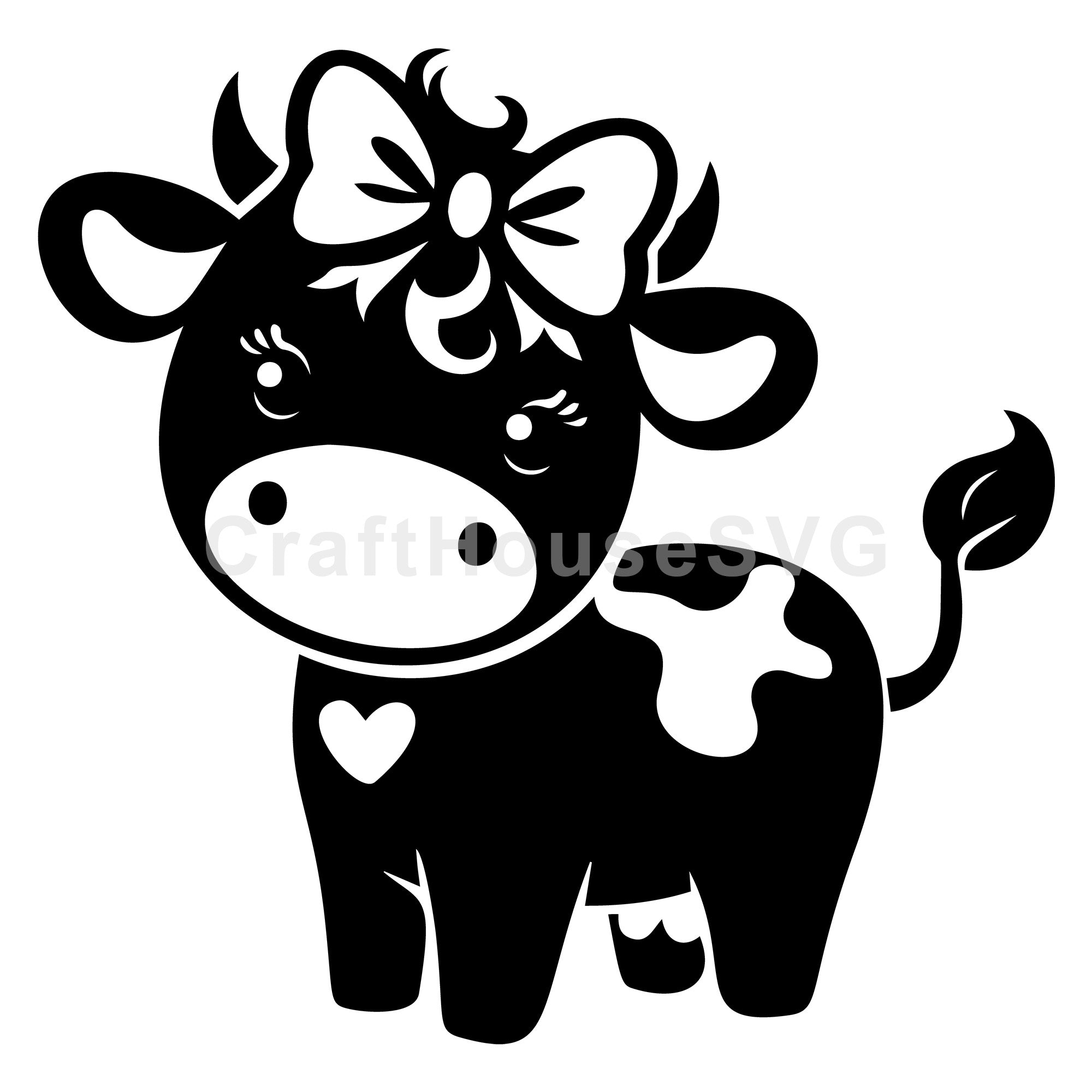 Lovely Cow With Heart And Bow SVG