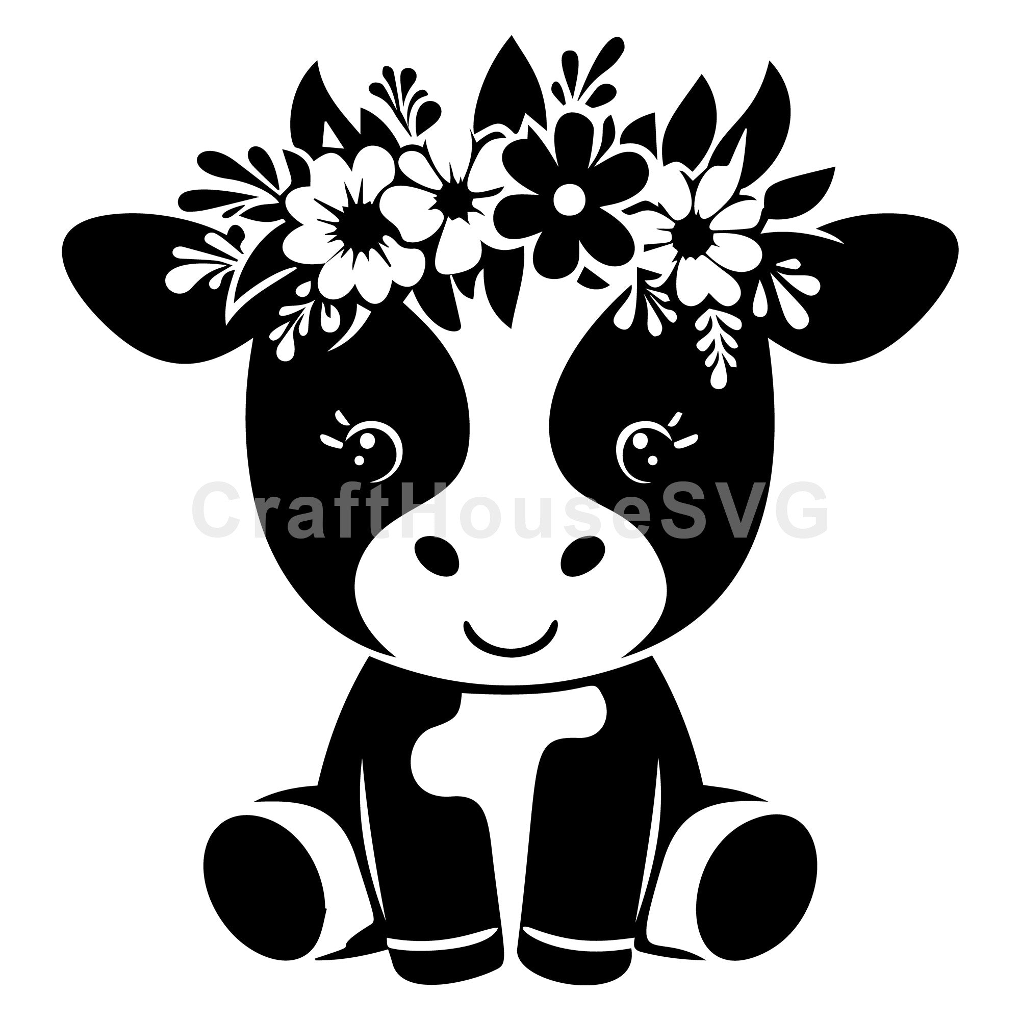 Adorable Cow With Flower Crown SVG